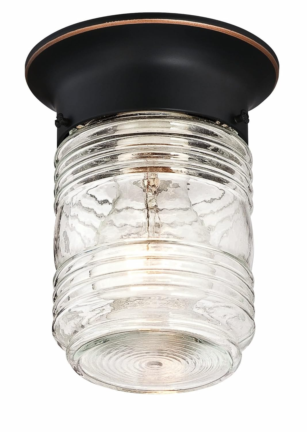 Design House Jelly Jar 1-Light Indoor/Outdoor Flush Mount Ceiling Light with Clear Ribbed Glass, Oil Rubbed Bronze