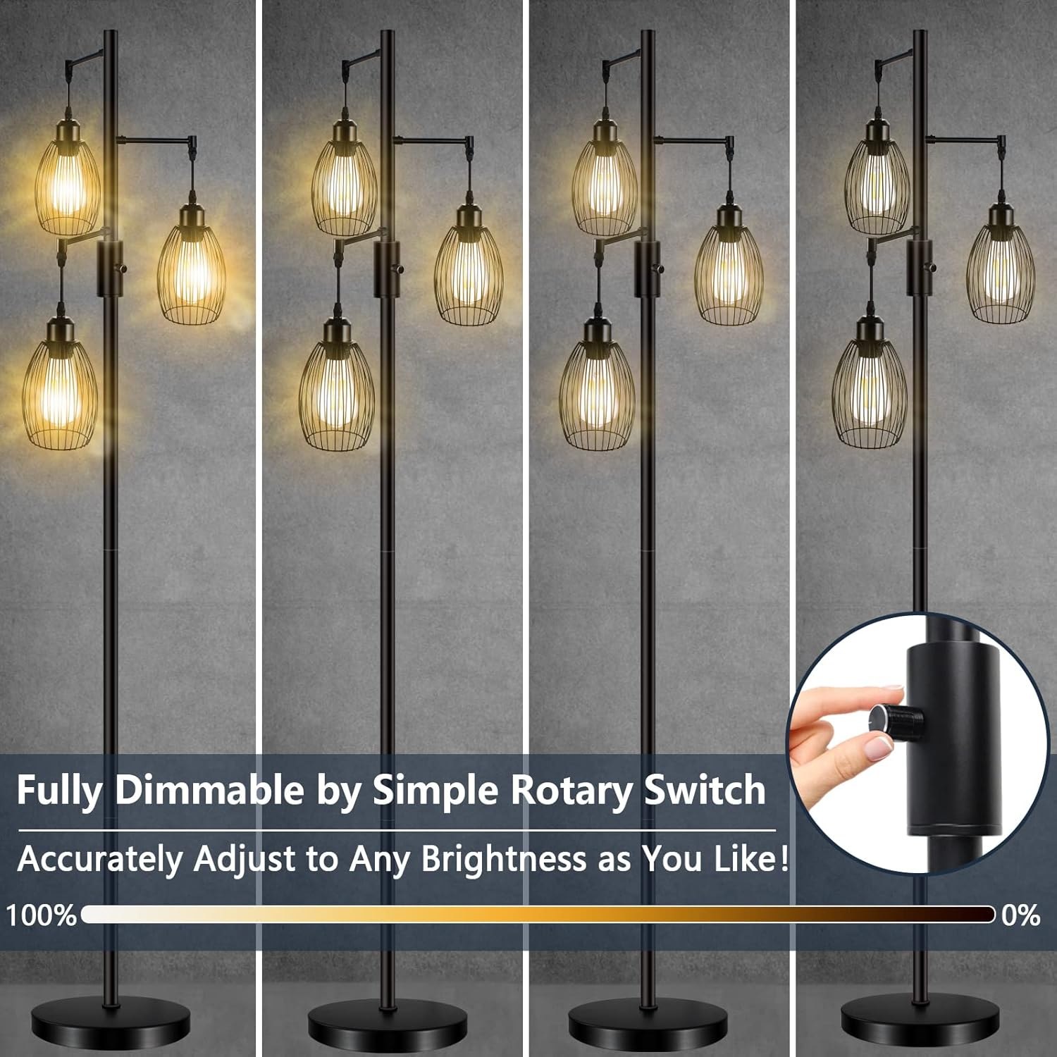 Black Industrial 65'' Steel Floor Lamp with Edison Bulbs