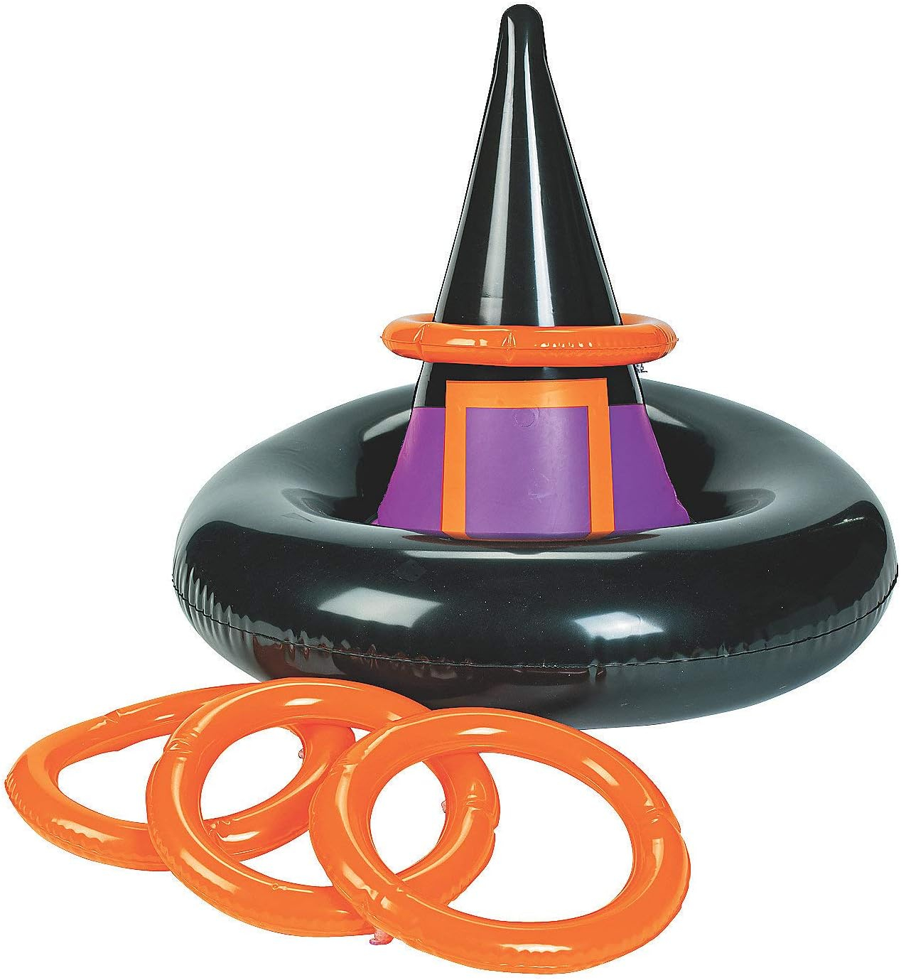 Inflatable Black Witch Hat Ring Toss Game with Orange Rings