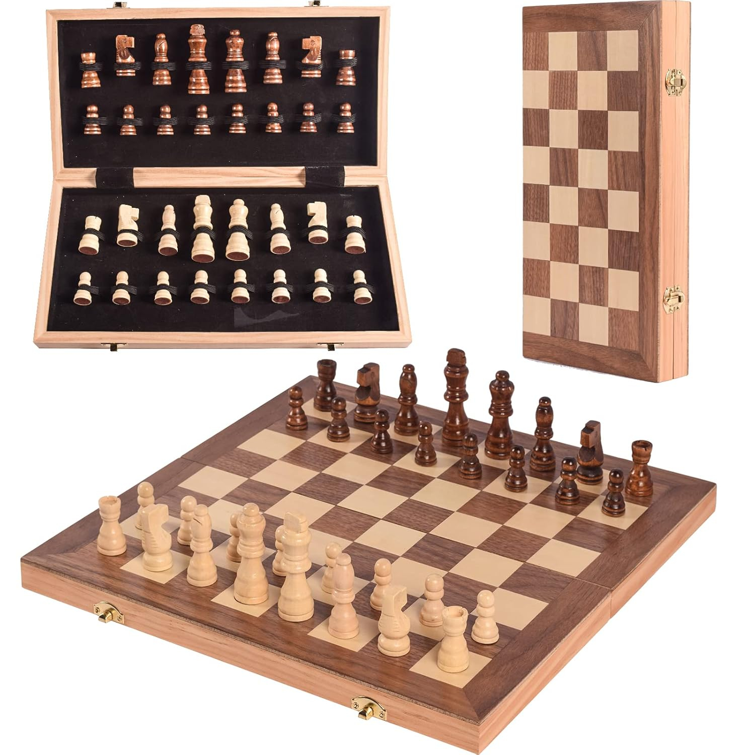 15inch Chess and Checkers Game Set - Chess Unique Gift for Kids and Adults. Durable Wooden Pieces, Sleek Wooden Board.Chess Introduces Strategy and Problem-Solving. Family Game Night Activity