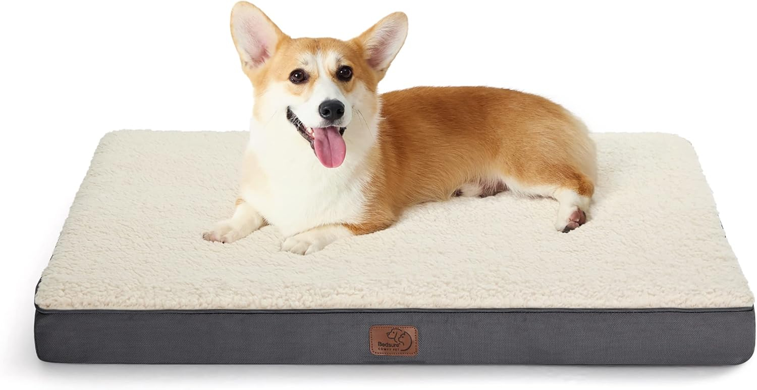 Bedsure Dog Bed Medium Size Dog - Orthopedic Waterproof Puppy Beds with Removable Washable Cover, Egg Crate Foam Pet Mat, Suitable for Pet Up to 35 lbs