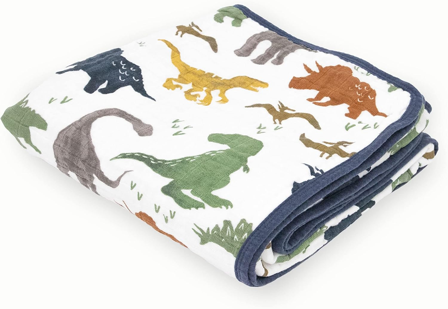 Dino Friends Blue Cotton Muslin Toddler Quilt