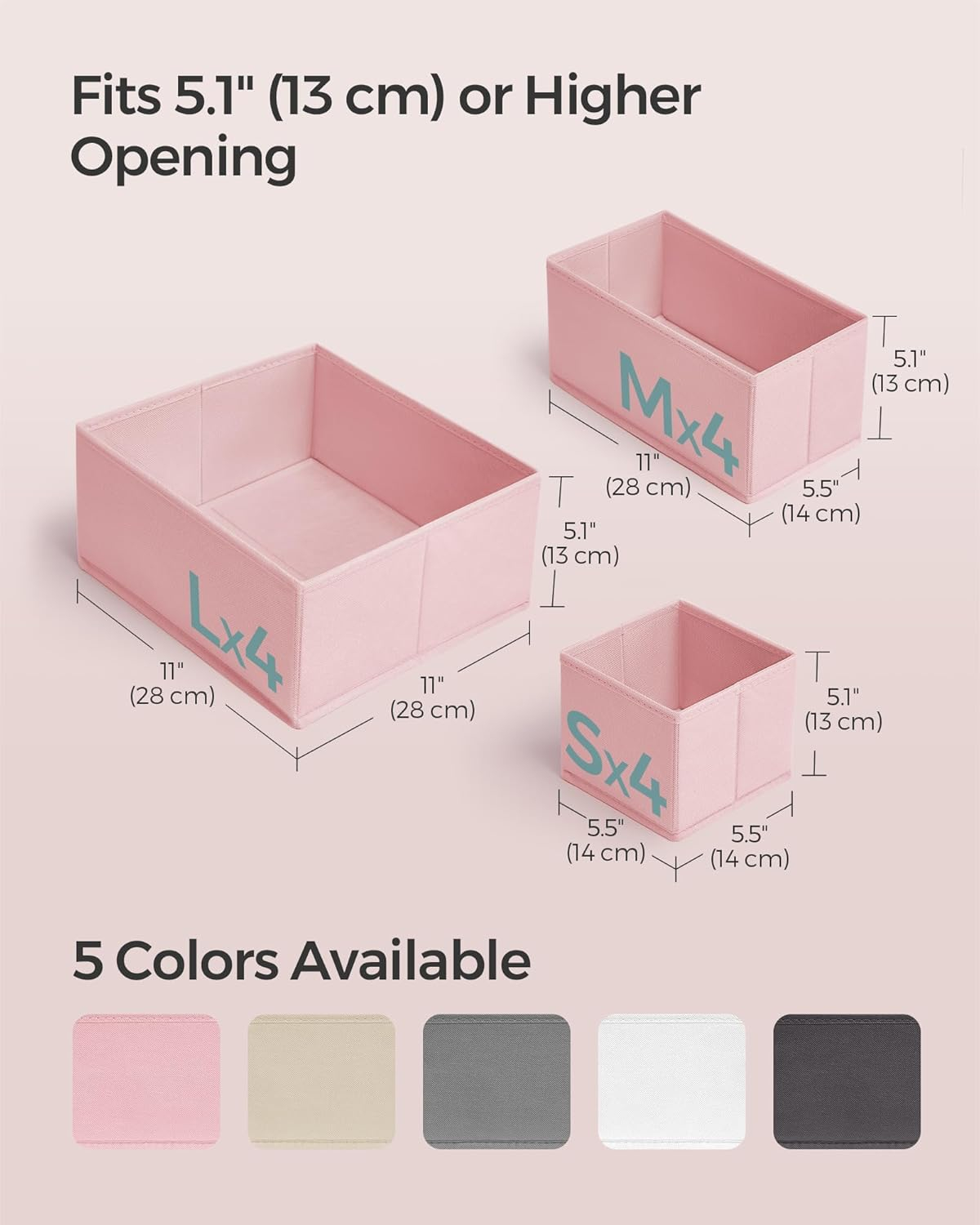 SONGMICS Drawer Organizer, Dresser Drawer Organizers, Set of 12, Foldable Fabric Storage Bins for Socks, Underwear, Bras, Ties, Scarves, Jelly Pink URDZ006R01