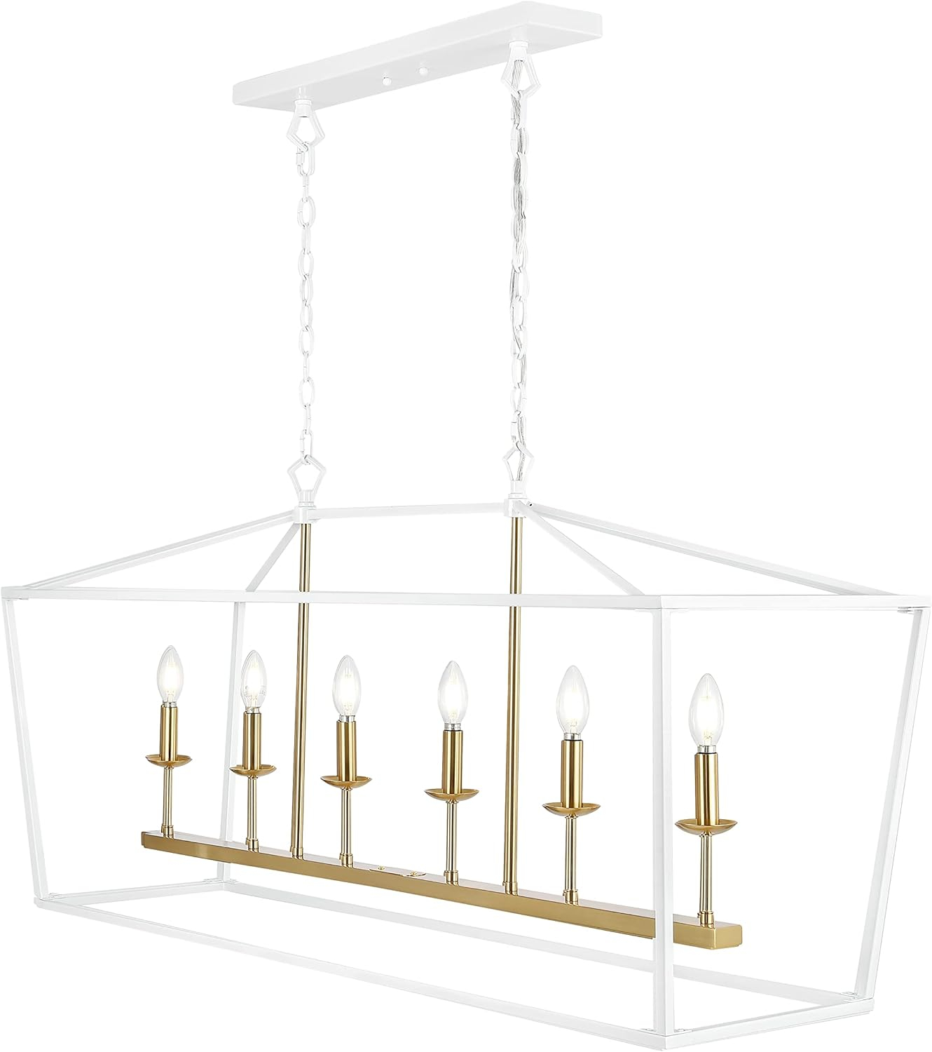 JONATHAN  Y Pagoda 49" Metal Linear Classic Traditional 6 -Light White Farmhouse Lantern Large Hanging Kitchen island light