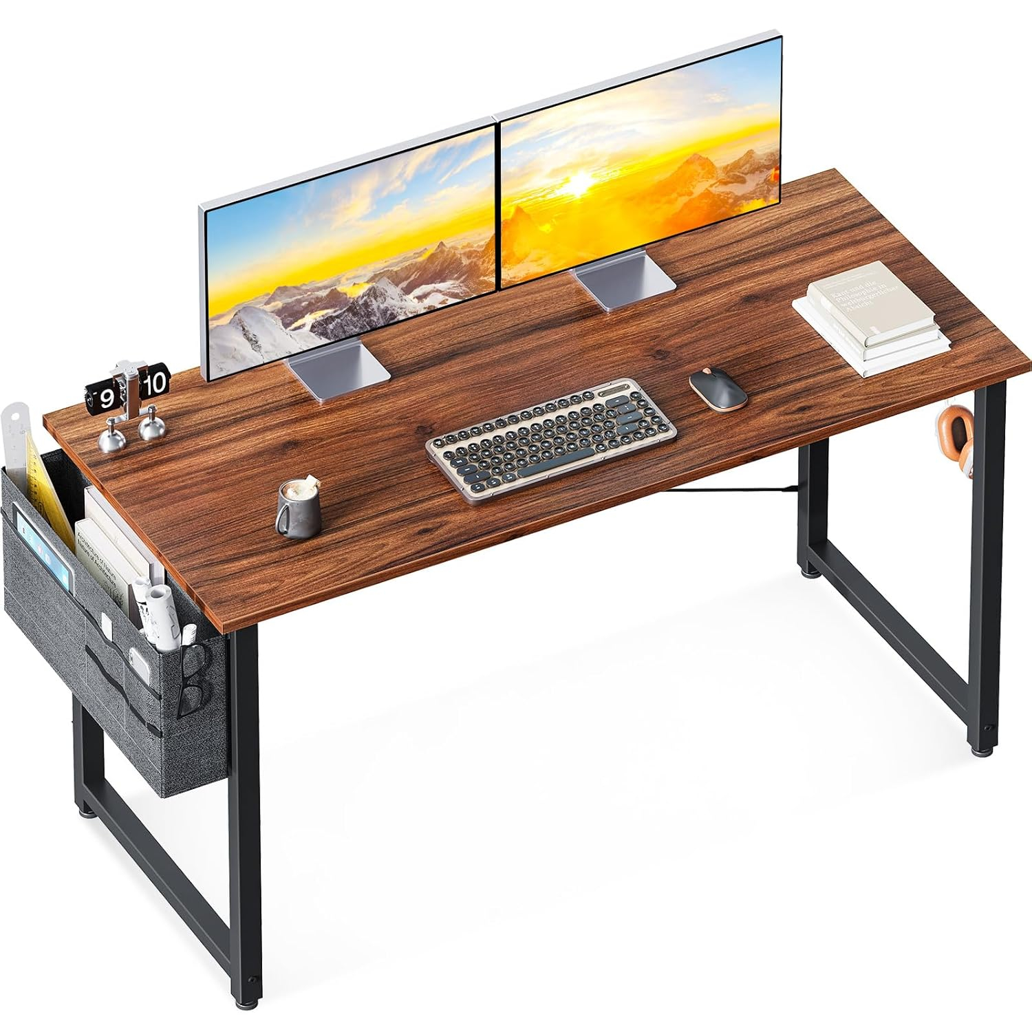 ODK Computer Desk Large Office Desk, 48 Inch Gaming Desk with Storage, Modern PC Desk Work Table with Headphone Hook for Home Office, Deep Brown