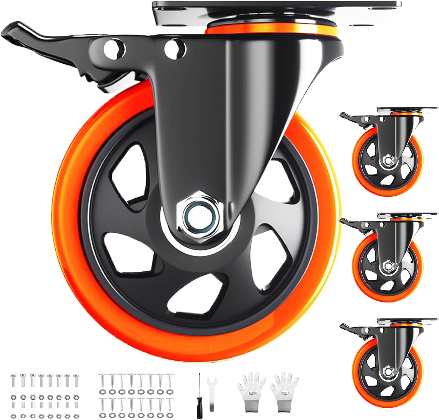 KFFKFF 4 Pack 5" Caster Wheels Swivel Plate Casters Heavy Duty with Locking Brake