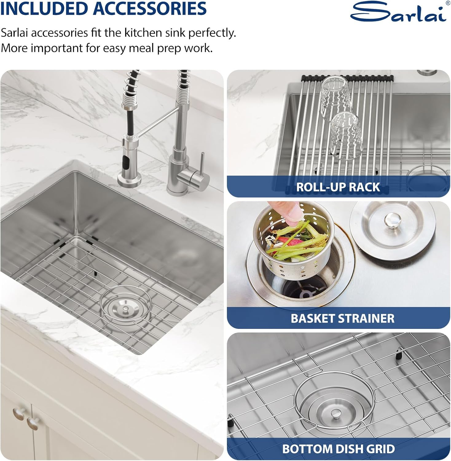 Sarlai 23 Bar Sink Stainless Steel - 23" x 18" Undermount Kitchen Sink Single Bowl 16 Gauge Stainless Steel RV Camper Wet Bar Prep Sink Basin