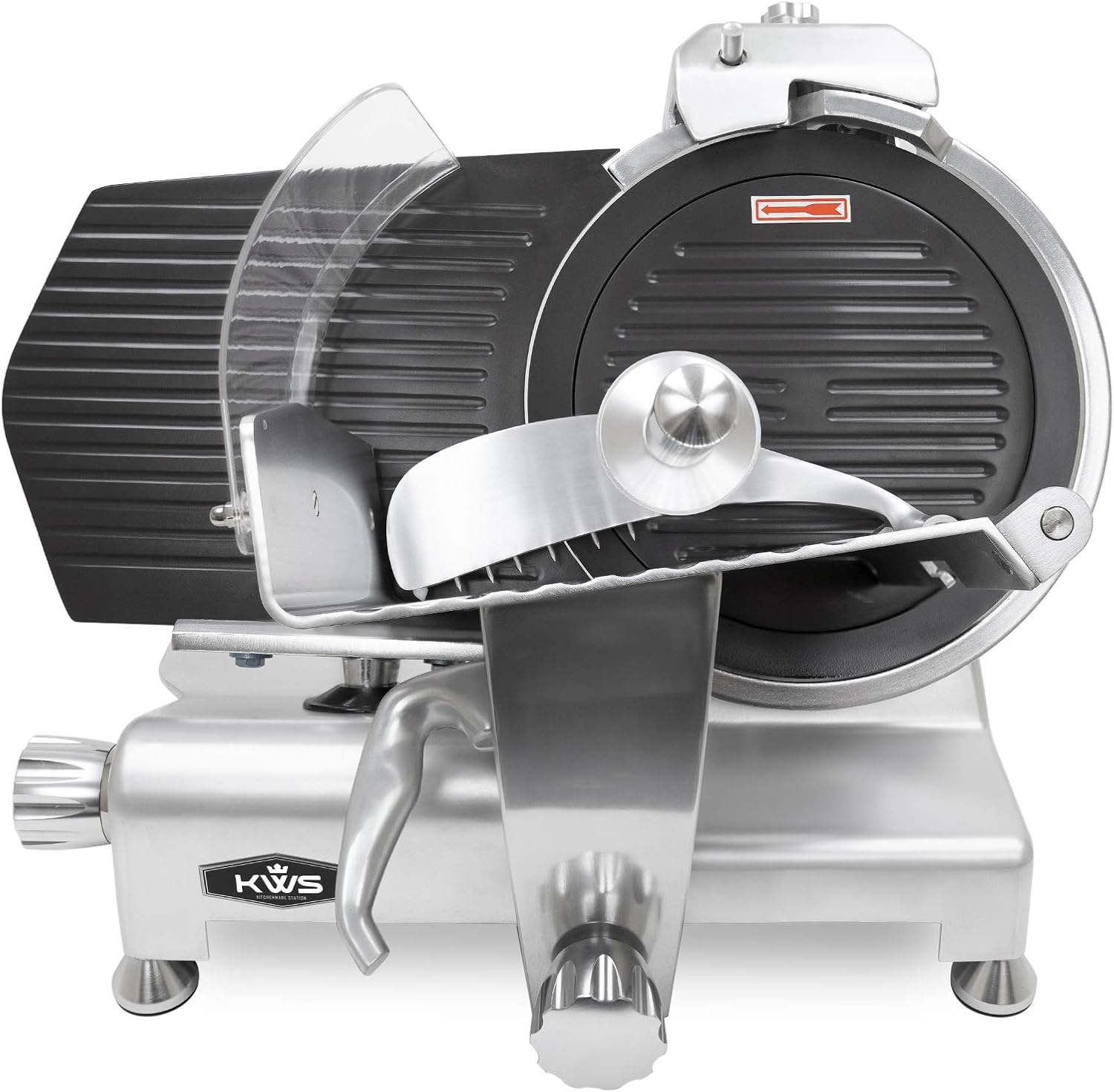 KWS MS-12ET Metal Collection Commercial 420W Electric Meat Slicer 12-Inch with Non-sticky Teflon Blade & Extended Back Space, Frozen Meat/Cheese/Food Slicer Low Noises Commercial and Home Use