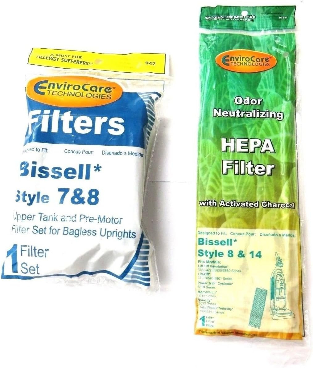 EnviroCare Replacement Vacuum Cleaner Filter Set Designed to fit Bissell Style 7/8/14 Upright Vacuums. 1 HEPA Post Motor Filter and 1 Foam Filter