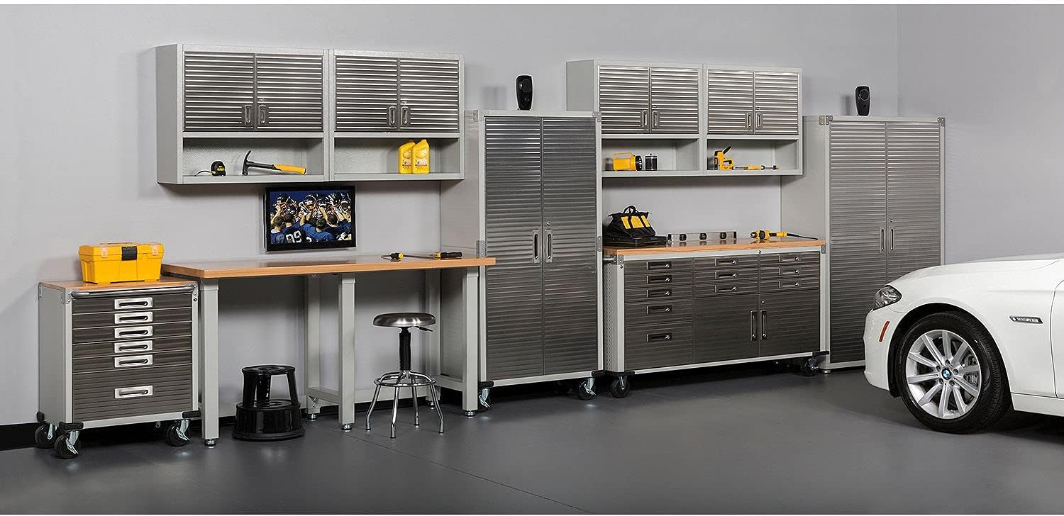 Granite Gray Heavy Duty Rolling Workbench with Wood Top