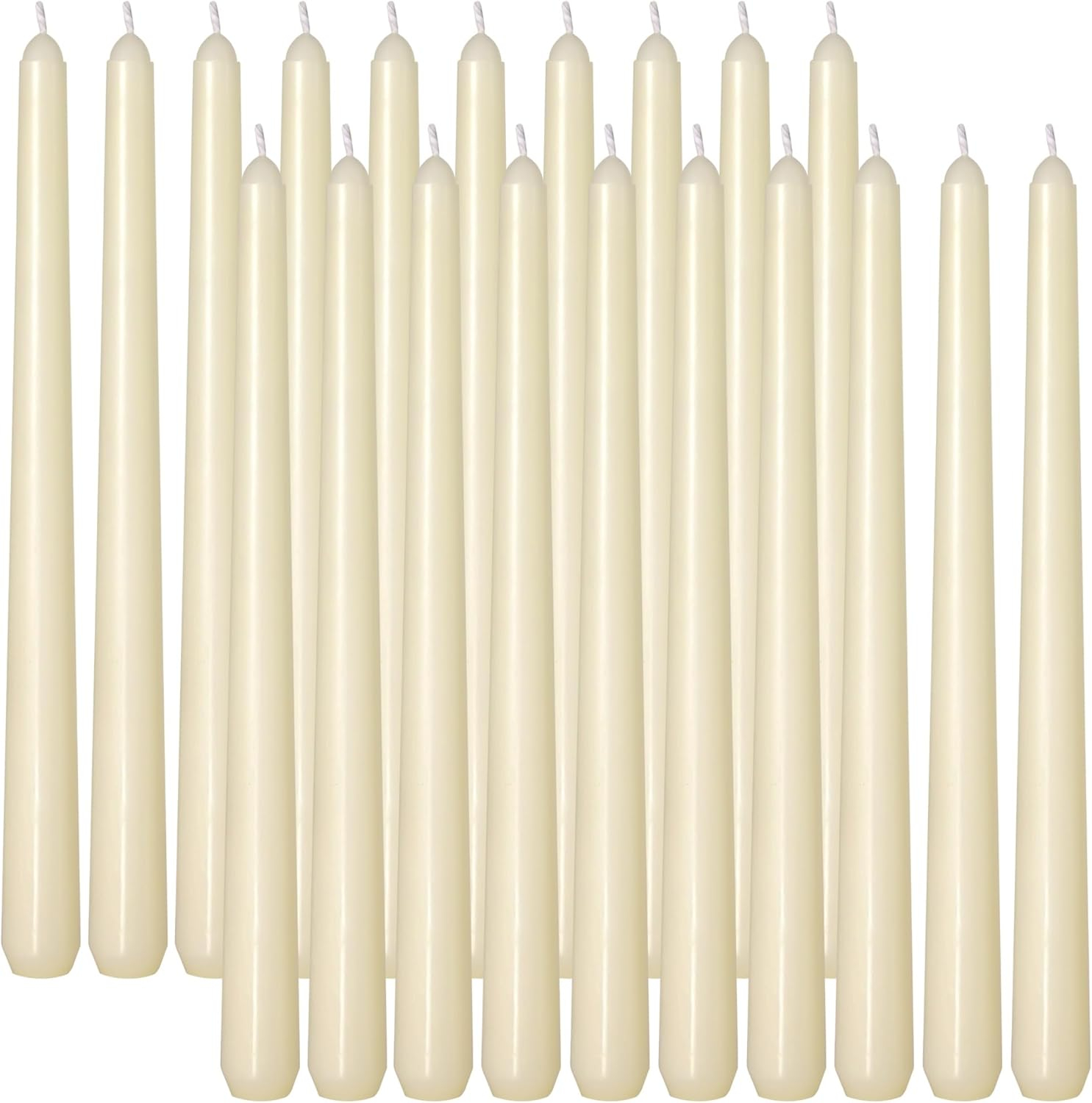 flamecan Ivory Taper Candles, Set of 20 Unscented and Smokeless 10 Inch Taper Candles Long Burning, Paraffin Wax with Cotton Wicks for Burning Approxinately 7-8 Hours Time