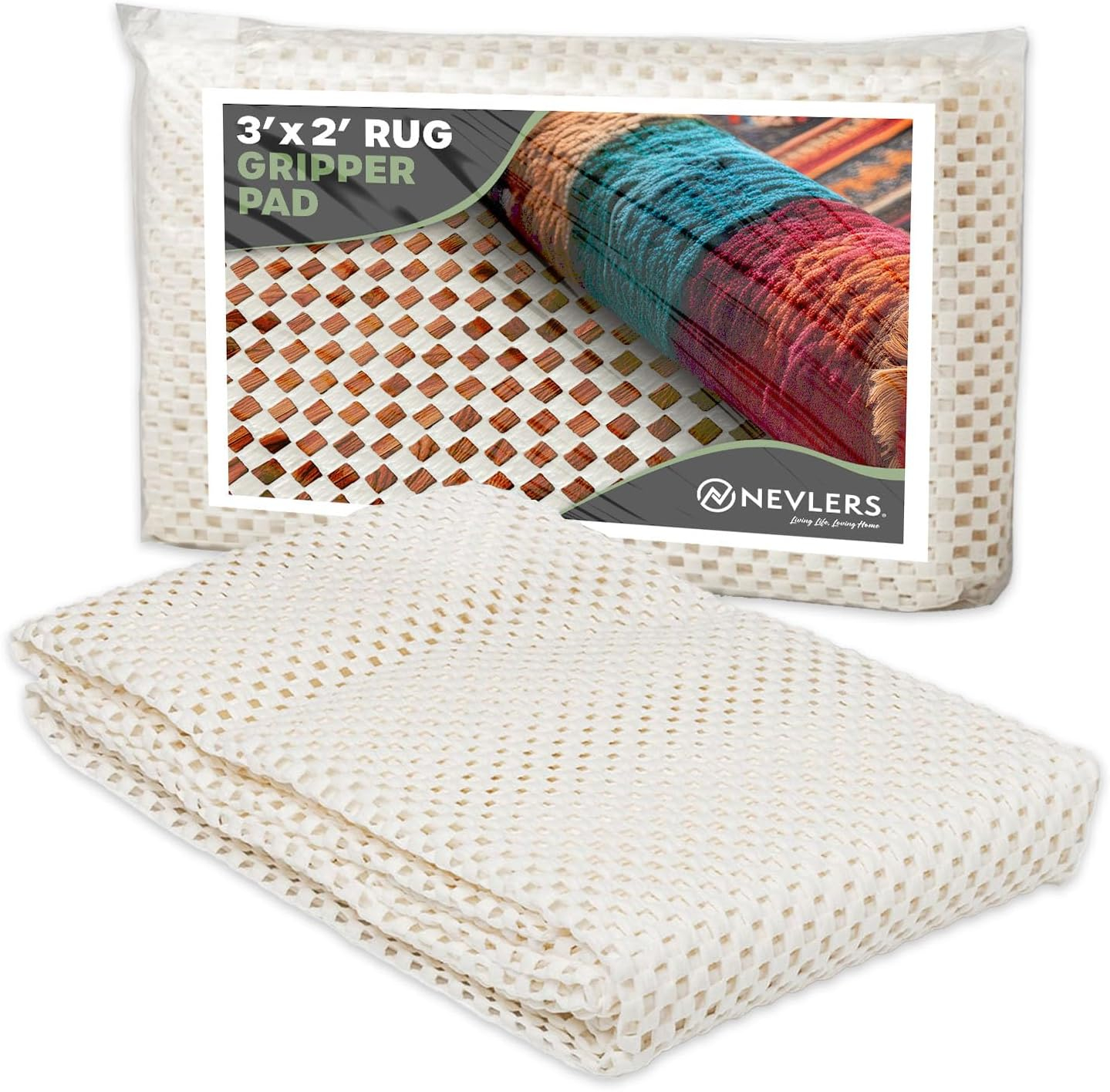 Nevlers 2 ft. x 3 ft. White Anti Slip Rug Pad for Hard Surface Flooring