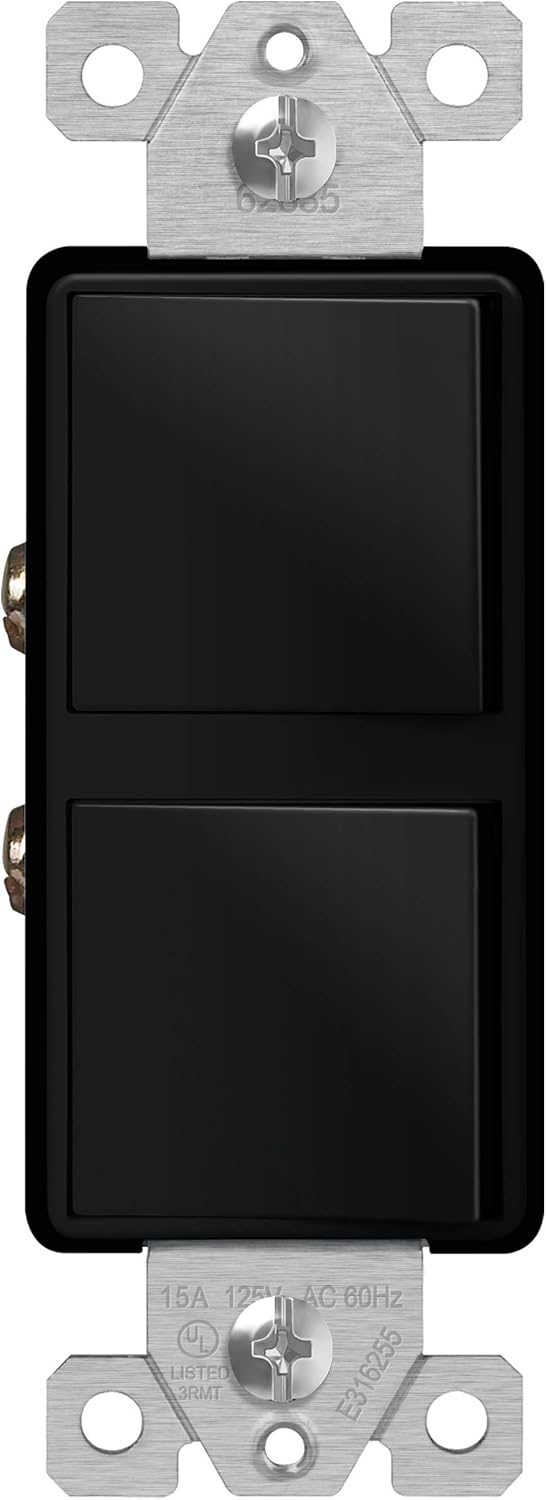 ENERLITES Double Paddle Rocker Decorator Switch, Ground terminal, Clamp-Type Back Insert Wiring, Copper Wires Only, Single Pole, Residential/Commercial Grade, 15A 120-277VAC, 62834-GD, Gold