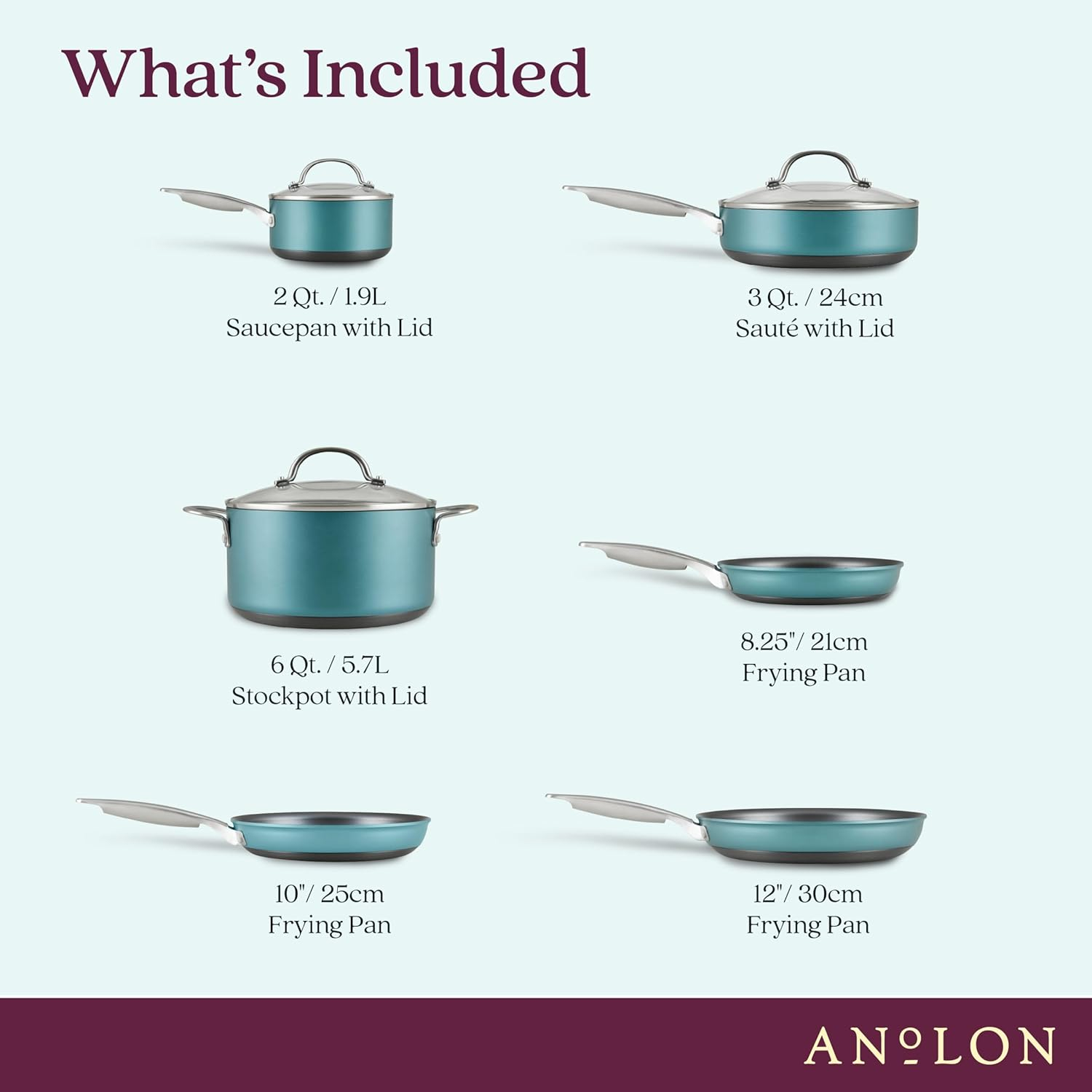 Teal Nonstick Aluminum Cookware Set with Stainless Steel Handles, 9-Piece