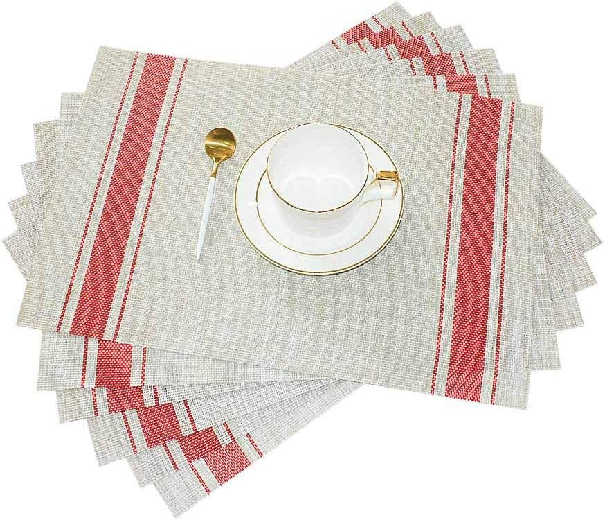 GIVERARE Placemats Set of 6, Heat-Resistant Woven Vinyl Place Mat, Non-Slip Washable PVC Table Mats, Easy to Clean Premium Plastic Place at for Dining Table, Kitchen Table (Smoky Gray)