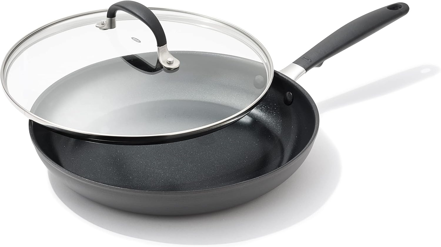 OXO Good Grips 11" Frying Pan Skillet with Lid, 3-Layered German Engineered Nonstick Coating, Stainless Steel Handle with Nonslip Silicone, Black