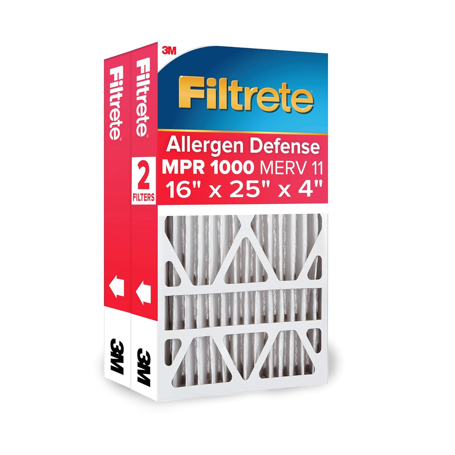 Filtrete 16x25x4 HVAC Furnace Air Filter, MPR 1000 MERV 11, Allergen Defense, 2 Pack