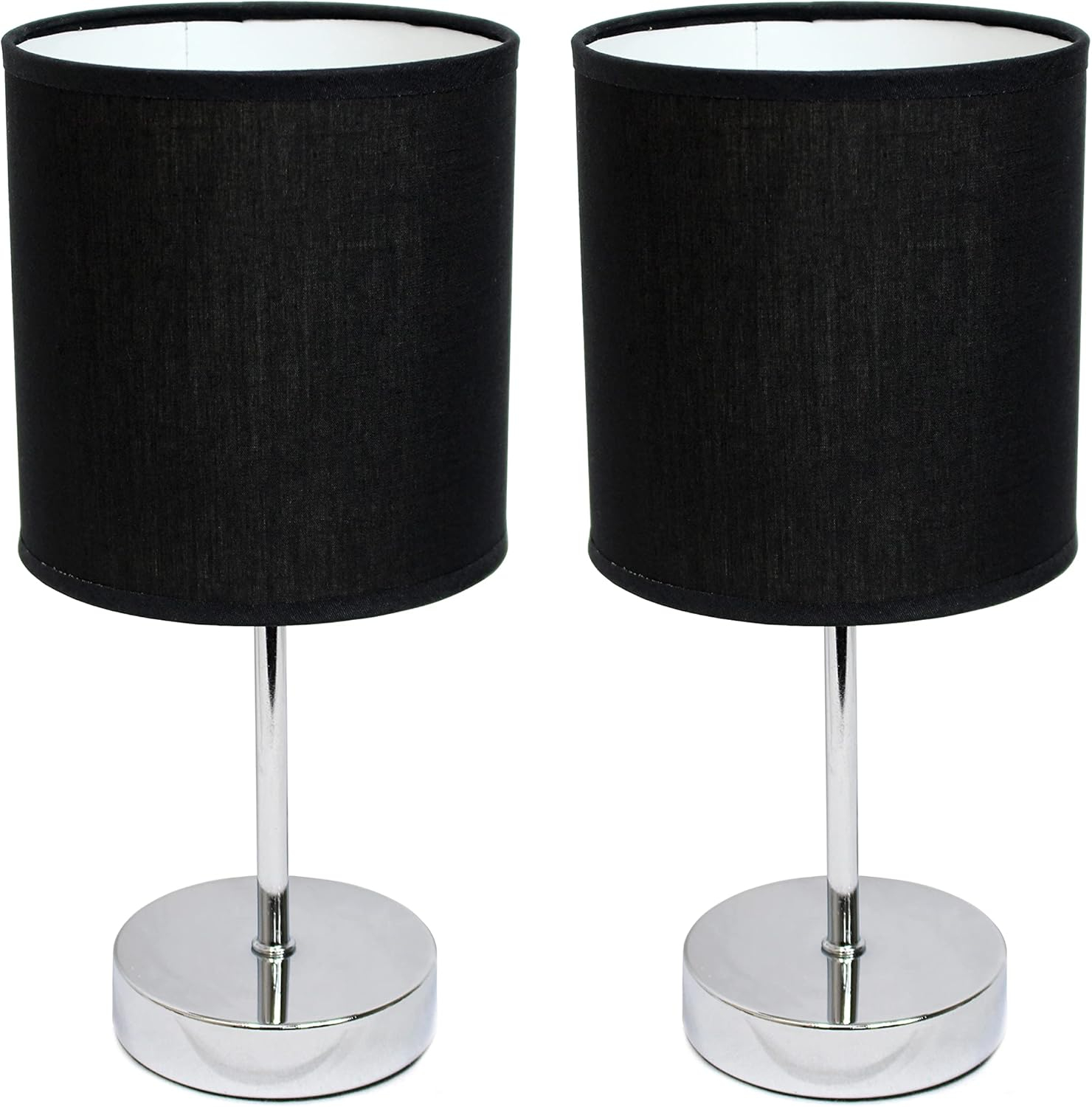 Simple Designs 11.81" 2-Pack Basic Chrome Mini Table Lamp Set with Fabric Shades, Black