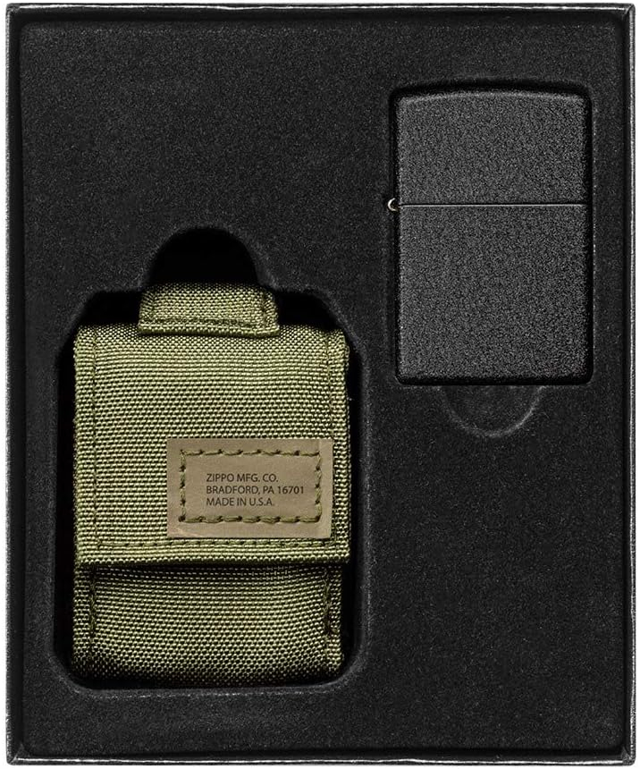 Zippo Lighter with MOLLE Green Pouch, 1.44" x 2.25"