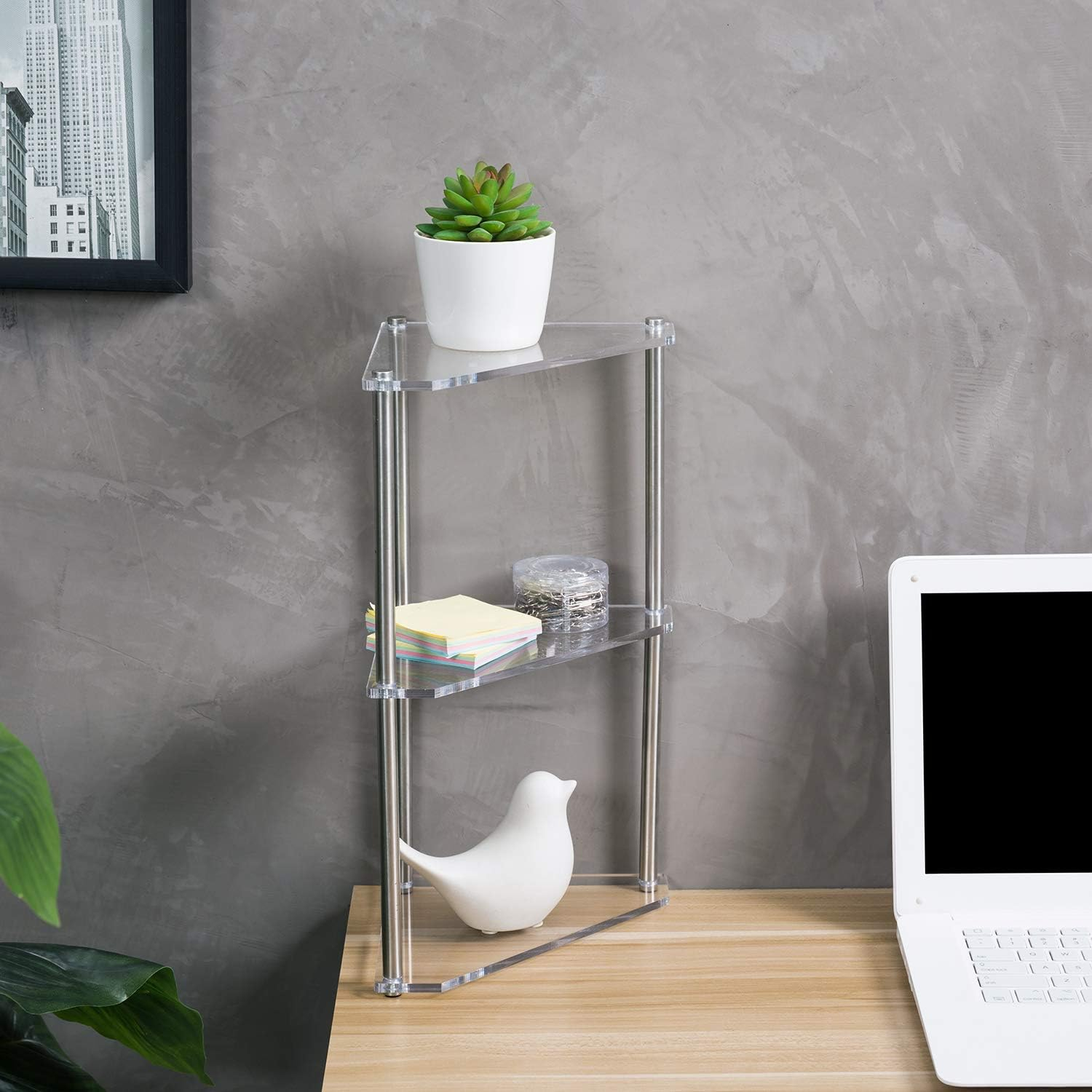 MyGift 3-Tier Clear Acrylic and Metal Tabletop Corner Display Stand
