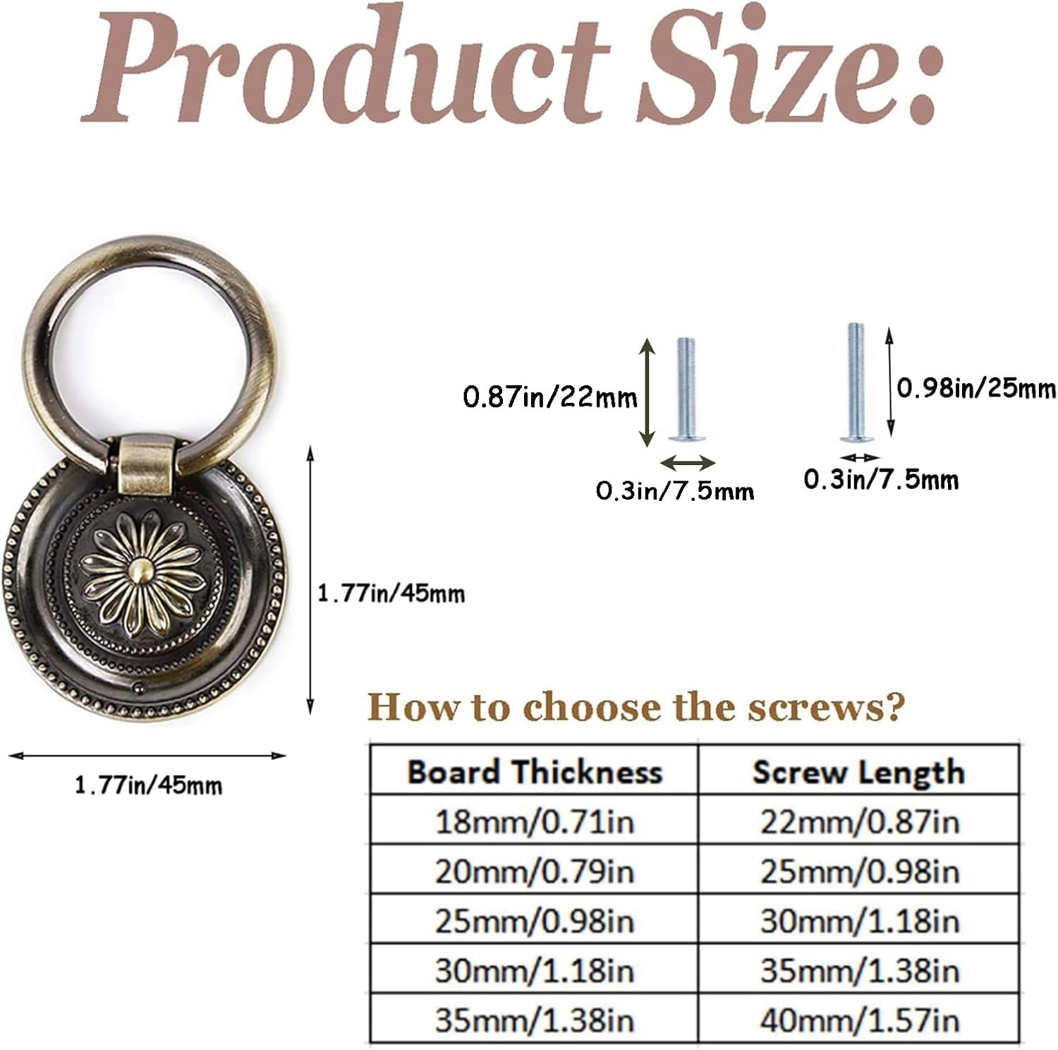 YankMooM Antique Dresser Knobs Bronze Ring Drawer Pulls Round Drawer Handles Vintage Cabinet Knob 1.77 Inch for Nightstand Cupboard Drawer Cabinet Pull(6 Pack)