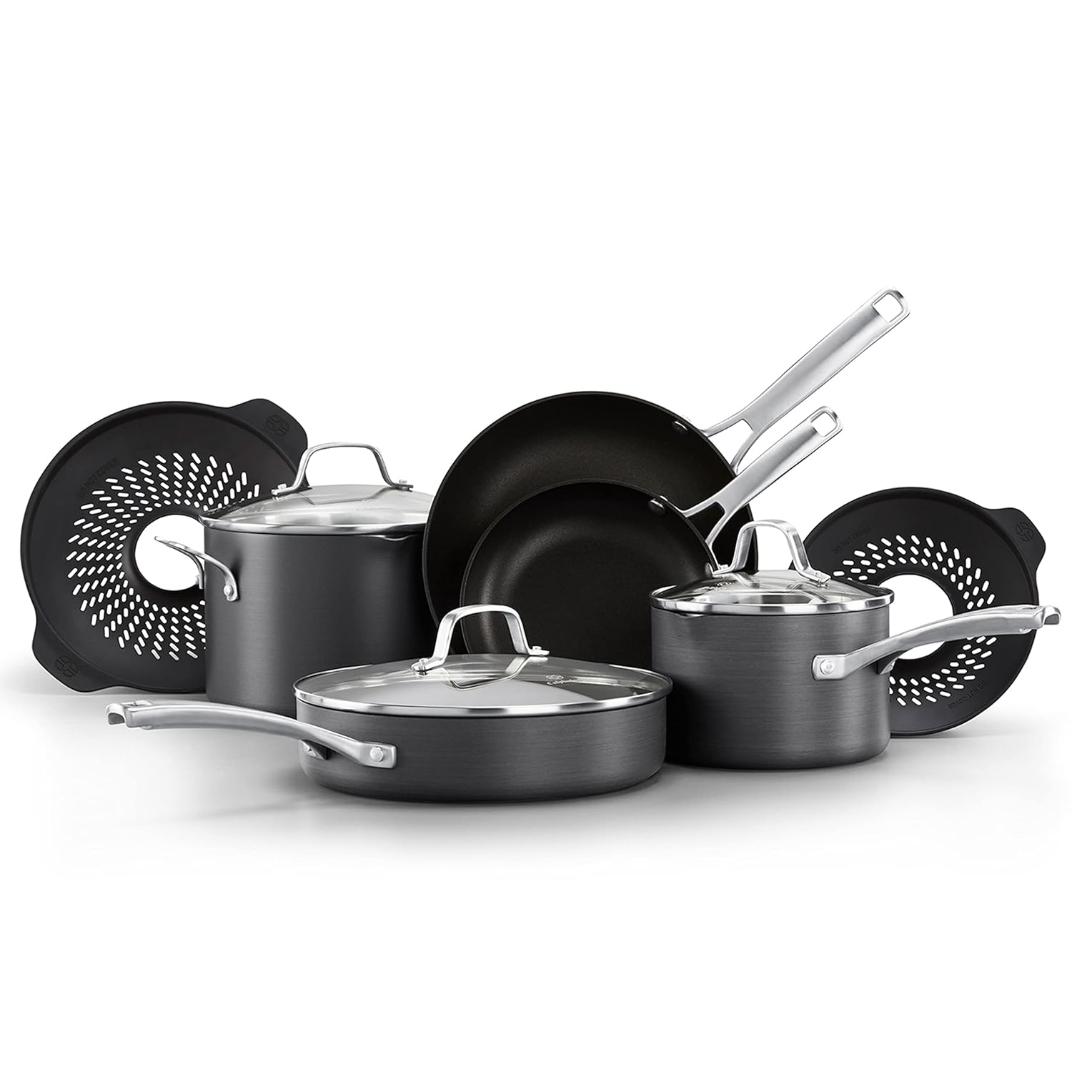 Calphalon Classic 10-Piece Hard Anodized Dishwasher Safe Cookware Set with No-Boil-Over Inserts