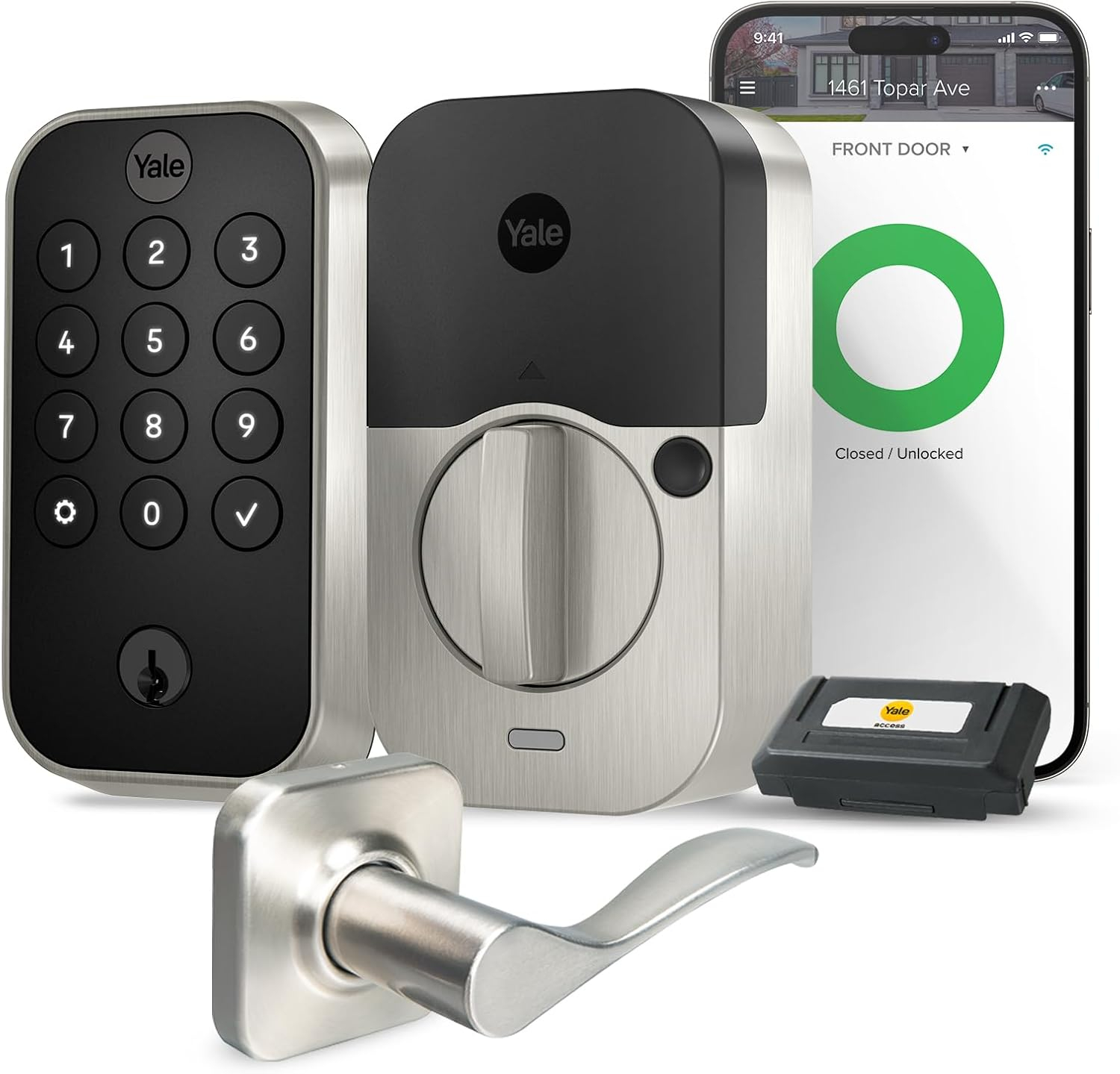Yale Assure Lock 2 Norwood Bundle Satin Nickel Smart Lock Electronic Deadbolt and Handleset with Wifi Bluetooth and Keypad