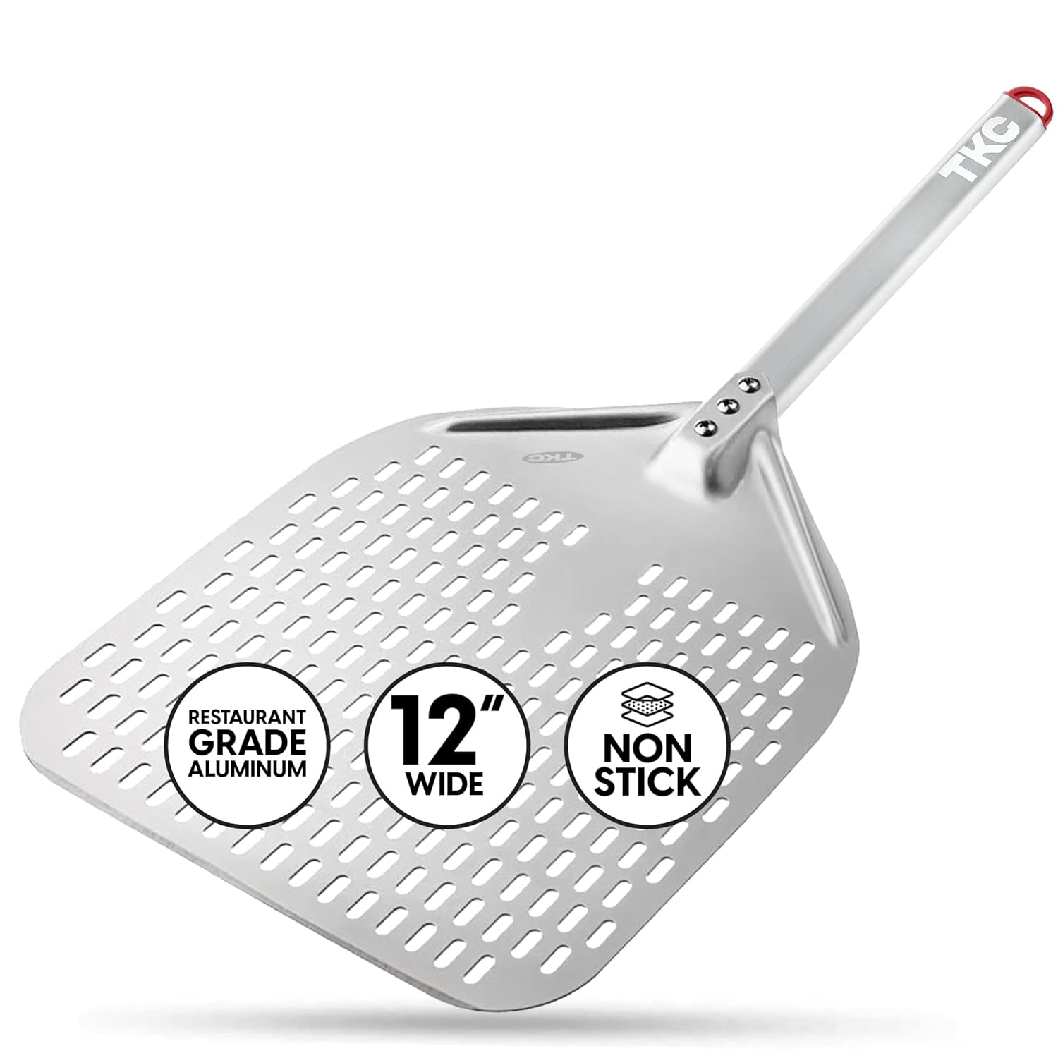 TKC 14 In Perforated Pizza Peel - Aluminum Turning Peel for All Pizza Ovens 31 Black/Red