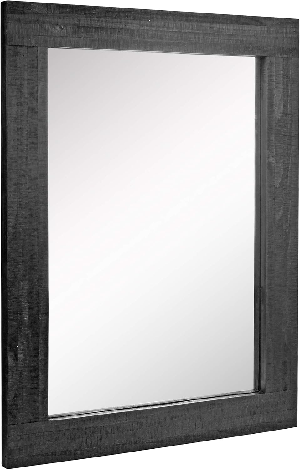 Stonebriar 24" x 18" Rectangle Black Wood Frame Wall Mirror with Attached Hanging Brackets, Decorative Country Rustic Decor for The Living Room, Bedroom, Bathroom, Hallway, and Entryway