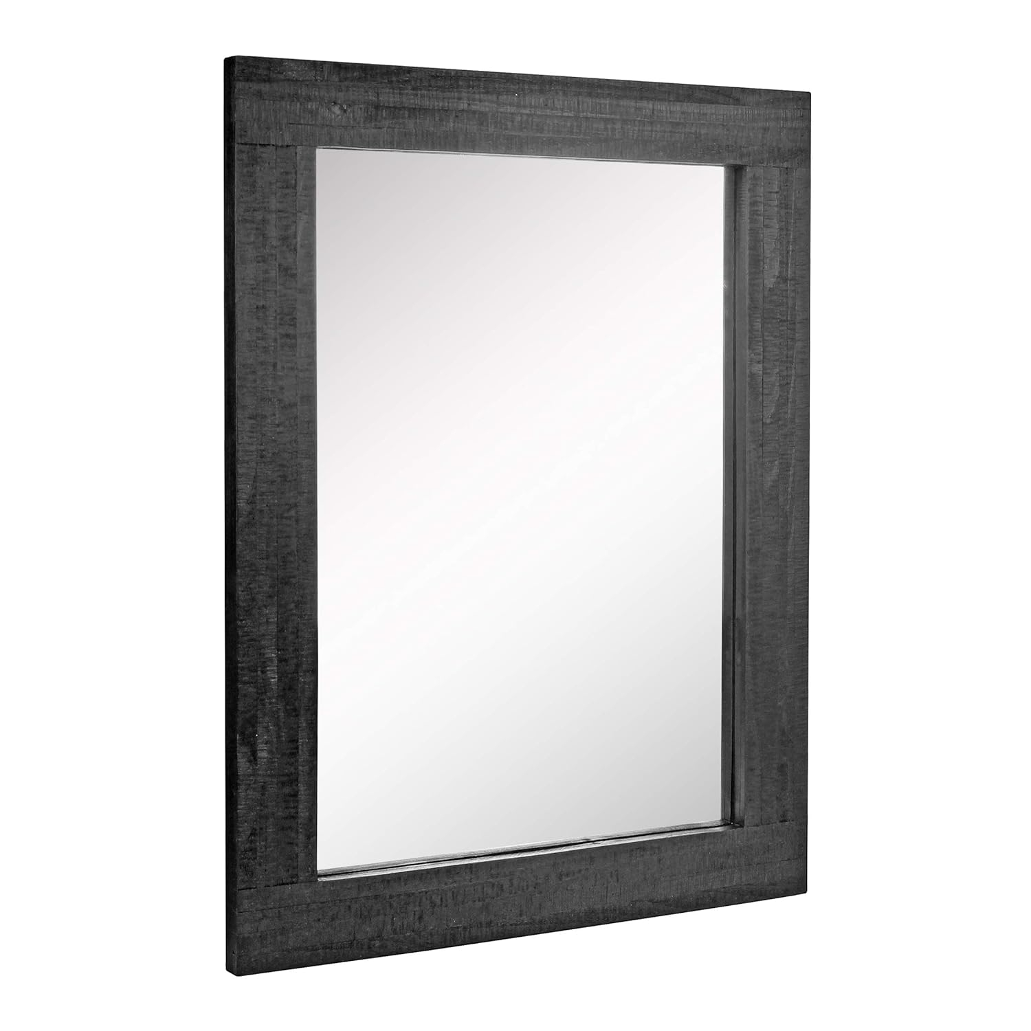 Stonebriar 24" x 18" Rectangle Black Wood Frame Wall Mirror with Attached Hanging Brackets, Decorative Country Rustic Decor for The Living Room, Bedroom, Bathroom, Hallway, and Entryway