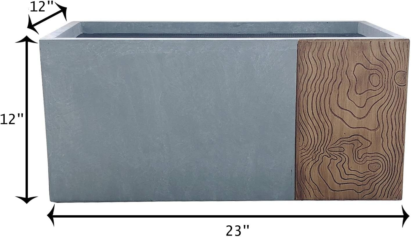 Timber Ridge Modern Concrete Rectangle Outdoor Planter, 23 Inch