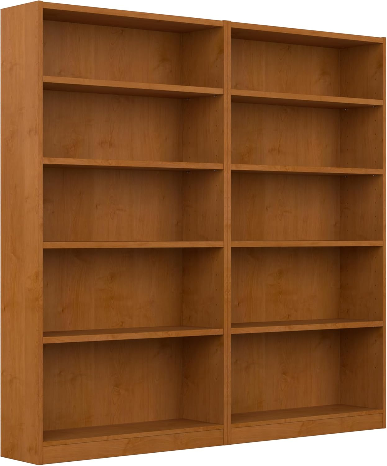 Universal Tall 5 Shelf Bookcase in Natural Cherry (Set of 2) - Engineered Wood