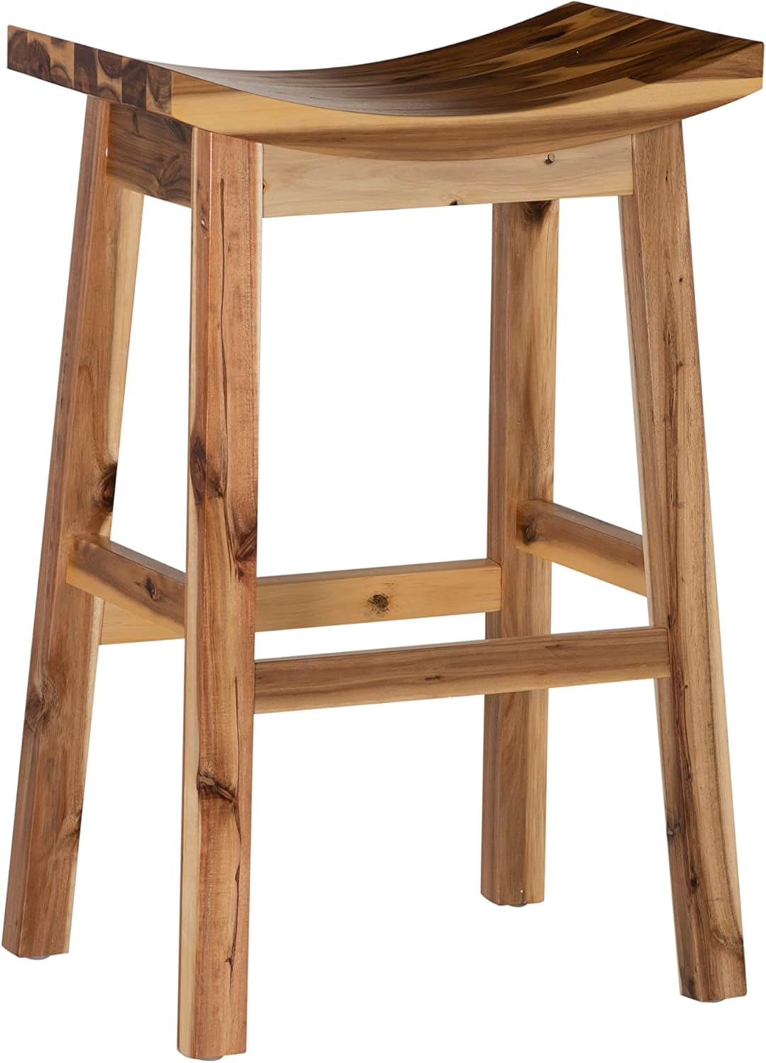 Linon Dale 30" Acacia Wood Saddle Seat Bar Stool in Rustic Light Natural Brown