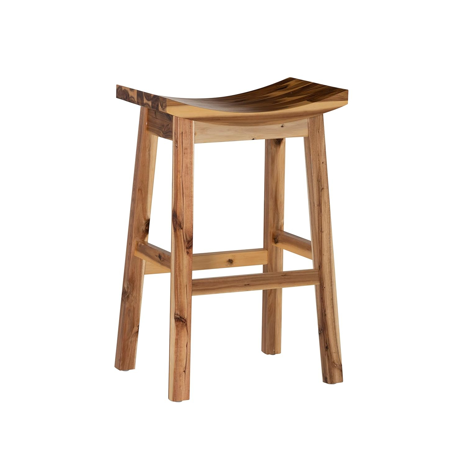 Linon Dale 30" Acacia Wood Saddle Seat Bar Stool in Rustic Light Natural Brown