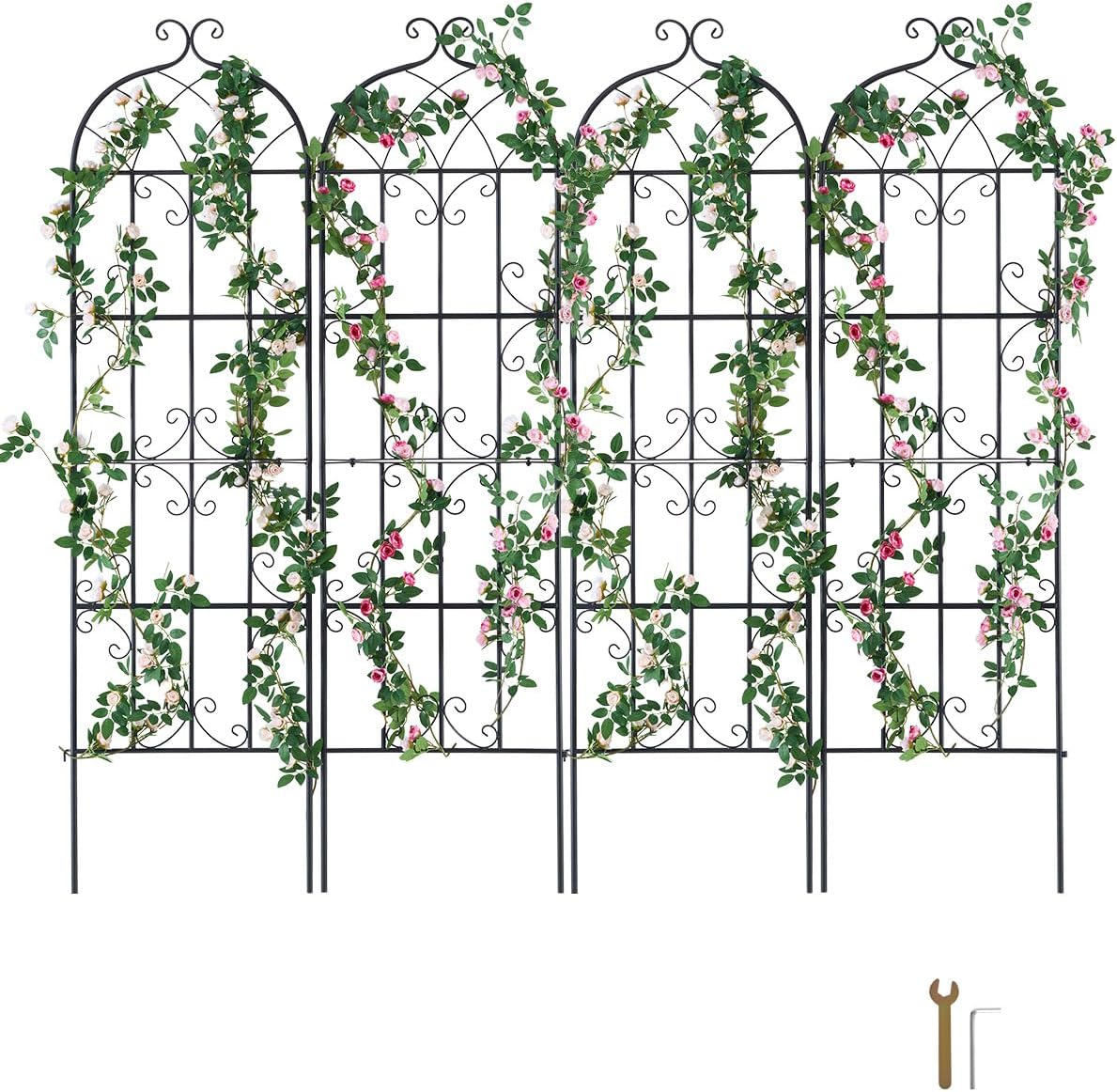 Garden Trellis for Climbing Plants, 60 x 15 in., 2 Packs Rustproof Metal Garden Flower Trellis, Climbing Rose Trellis