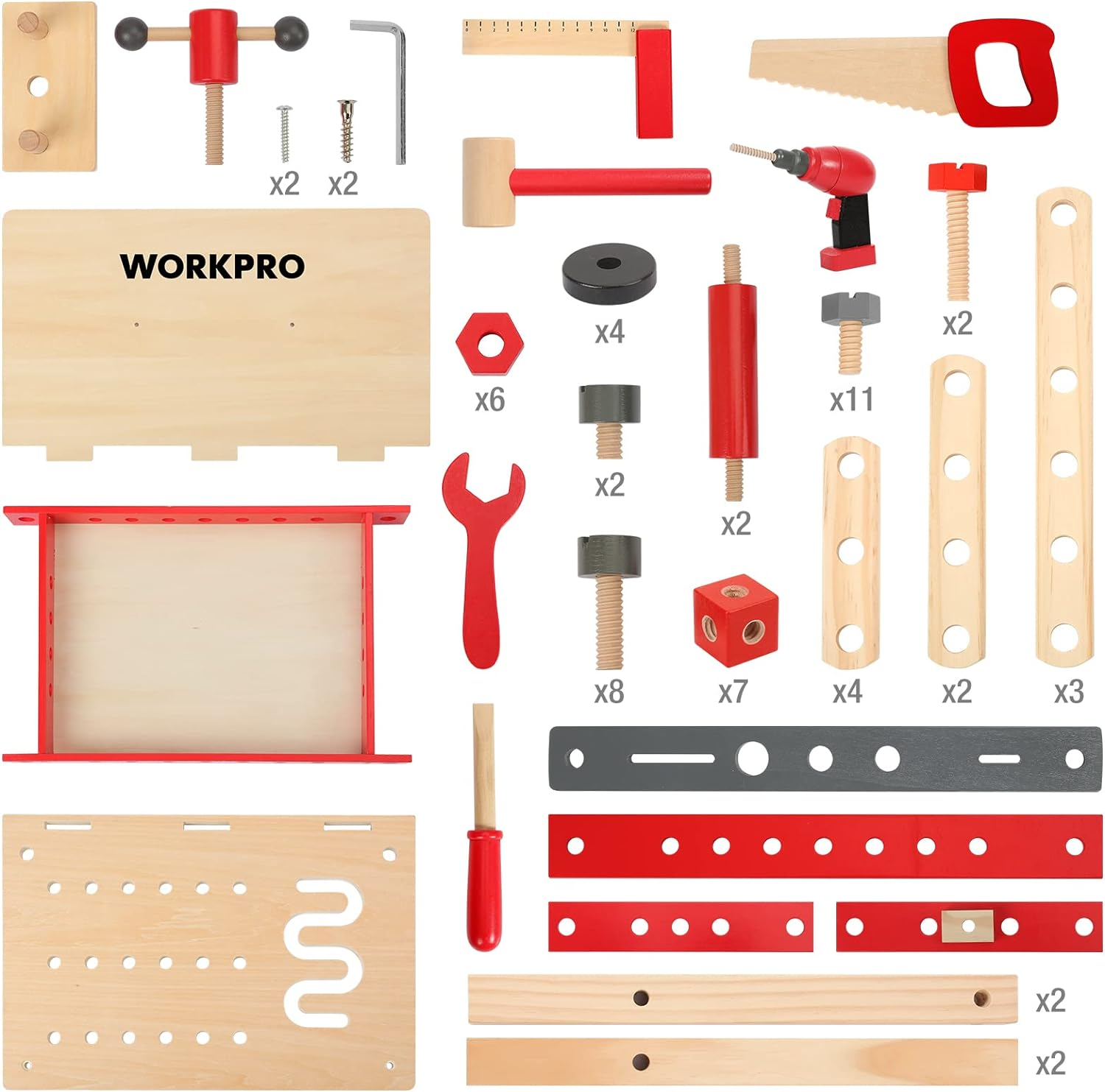 WORKPRO Wooden Workbench Kit Kids Tool Bench, Building Toy Set Creative&Educational Construction Toy, Great Gift for Toddlers 3+