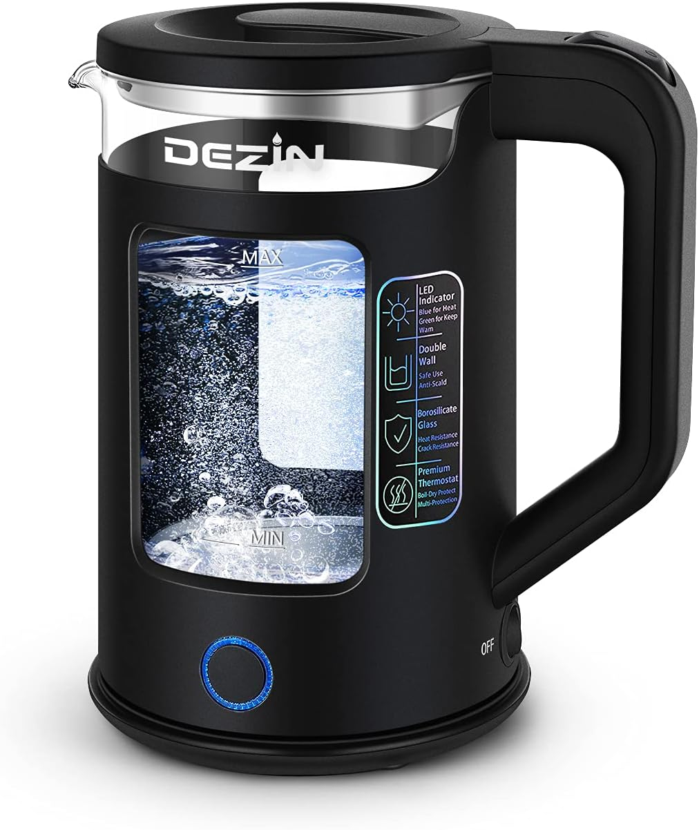Dezin Electric Kettle with Keep Warm Function, BPA Free Window-Glass Double Wall Design Electric Tea Kettle, Bicolor LED, 1.5L Hot Water Kettle with Auto Shut-Off and Boil Dry Protection Tech