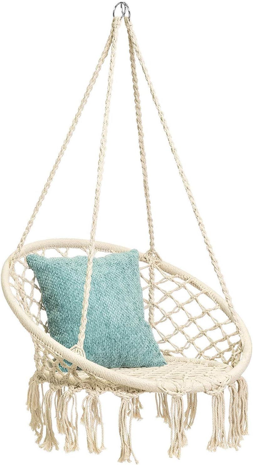Hammock Swing Chair for 2-9 Years Old Kids,Handmade Knitted Macrame Hanging Swing Chair for Indoor,Bedroom,Yard,Garden- 230 Pound Capacity Off-White- 25.59" L x 18.11" W x 34.25" H