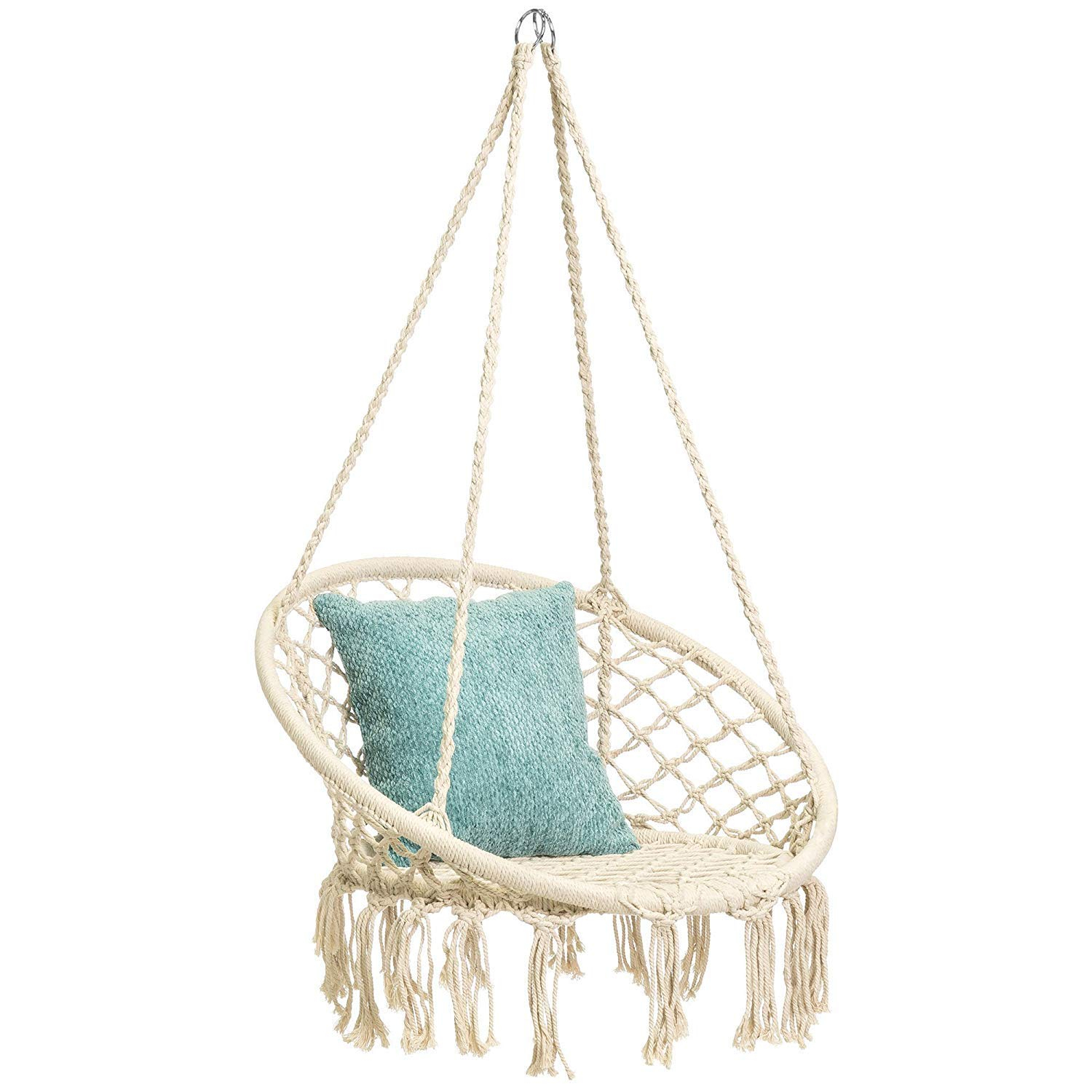 Hammock Swing Chair for 2-5 Years Old Kids,Handmade Knitted Macrame Hanging Swing Chair for Indoor,Bedroom,Yard,Garden- 230 Pound Capacity Off-White- with Suspension Kit