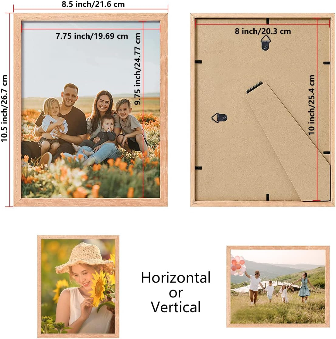 ATOBART 8x10 Set of 2 Oak Wood Picture Frame Solid Wooden Photo Frame Natural Wood Color Frames with Real Glass for Wall Mounting or Tabletop Living Room Bedroom Home Decor