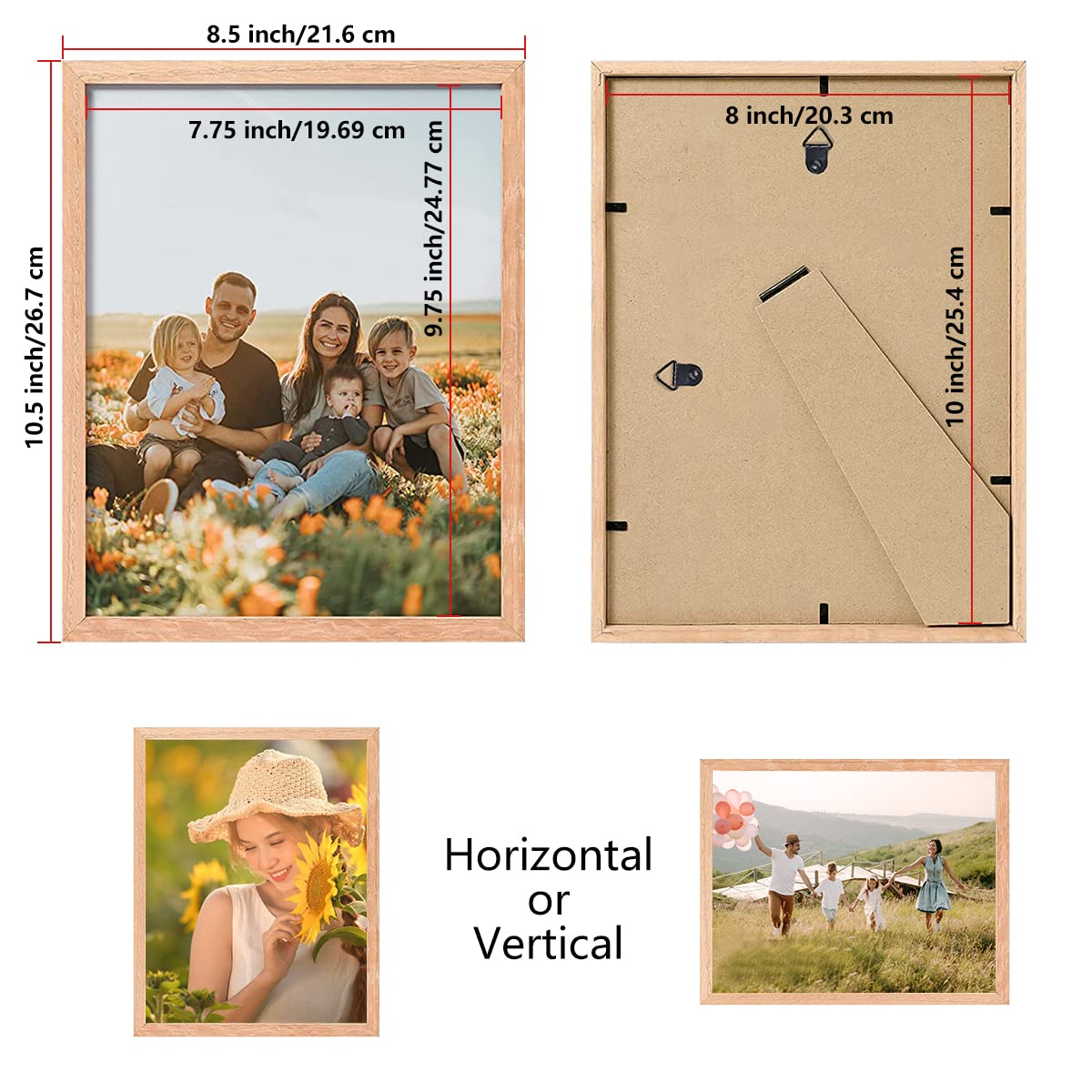 ATOBART 8x10 Set of 2 Oak Wood Picture Frame Solid Wooden Photo Frame Natural Wood Color Frames with Real Glass for Wall Mounting or Tabletop Living Room Bedroom Home Decor