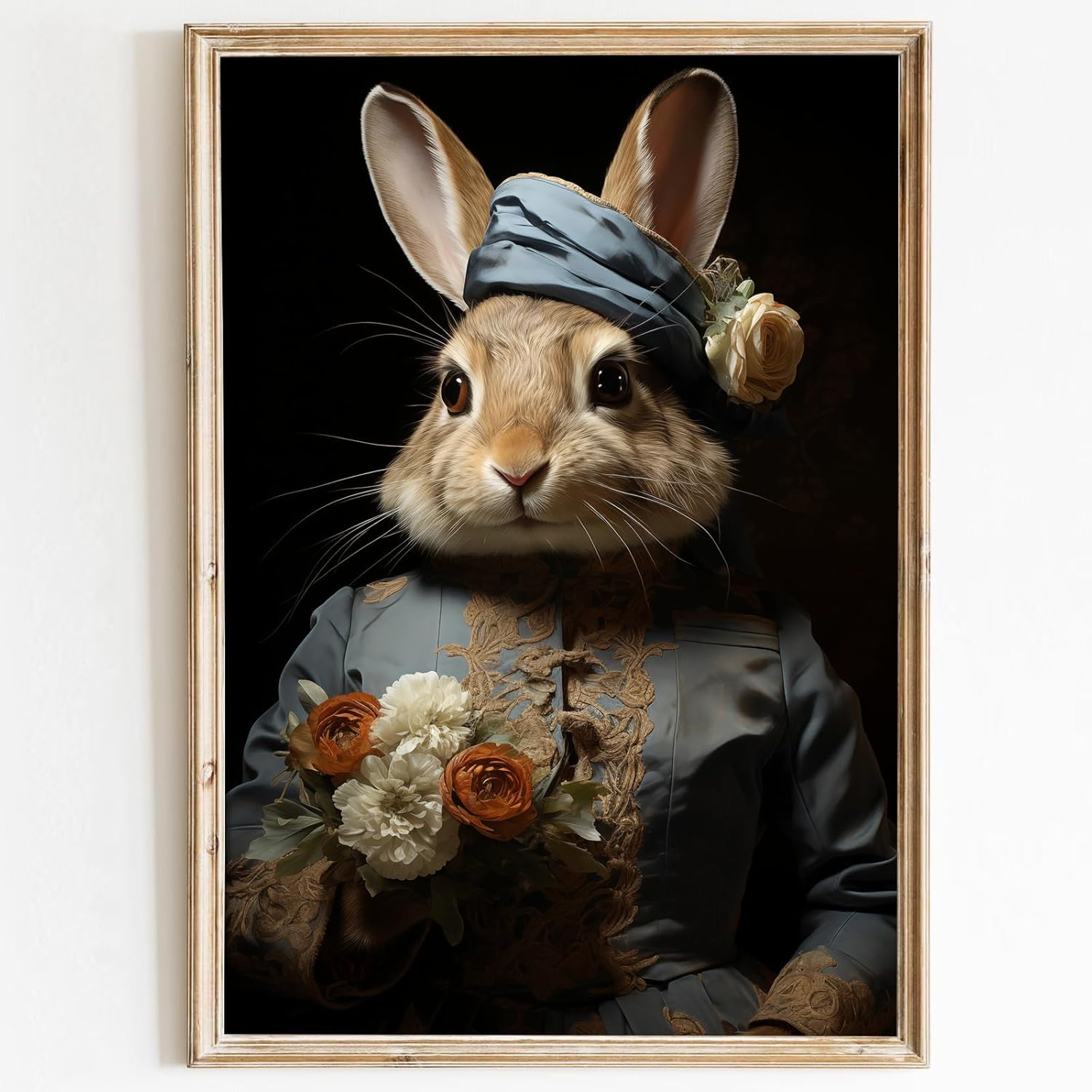 Asdg12s-Vintage Bunny Picture Cute Animal Paintings Modern Animal Wall Art Forest Animal Posters Dark Forest Bunny Art Rustic Animal Pictures Rabbit Floral Painting Gothic Animal Wall Art