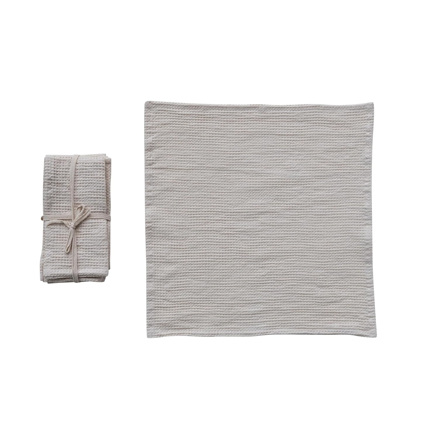 Creative Co-Op 18 Inches Square Woven Linen and Cotton Waffle Dinner Napkins for Kitchen Use, Cream Color, Set of 4
