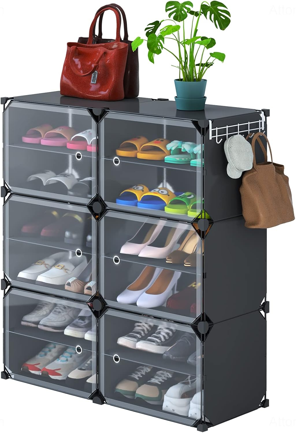 NiHome Shoe Rack Organizer Storage Bin Box - 24 Pairs Closet Shoe Storage with Doors- Stackable Plastic Shoe Storage Box - Free Standing Shoe Rack for Entryway Garage Bedroom