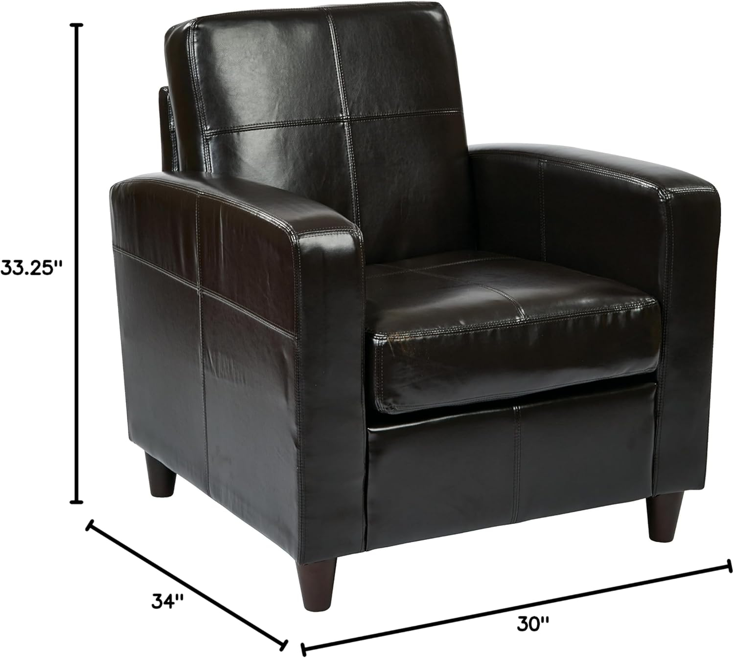 OSP Home Furnishings Venus Club Chair in Espresso Bonded Leather and Solid Wood Legs