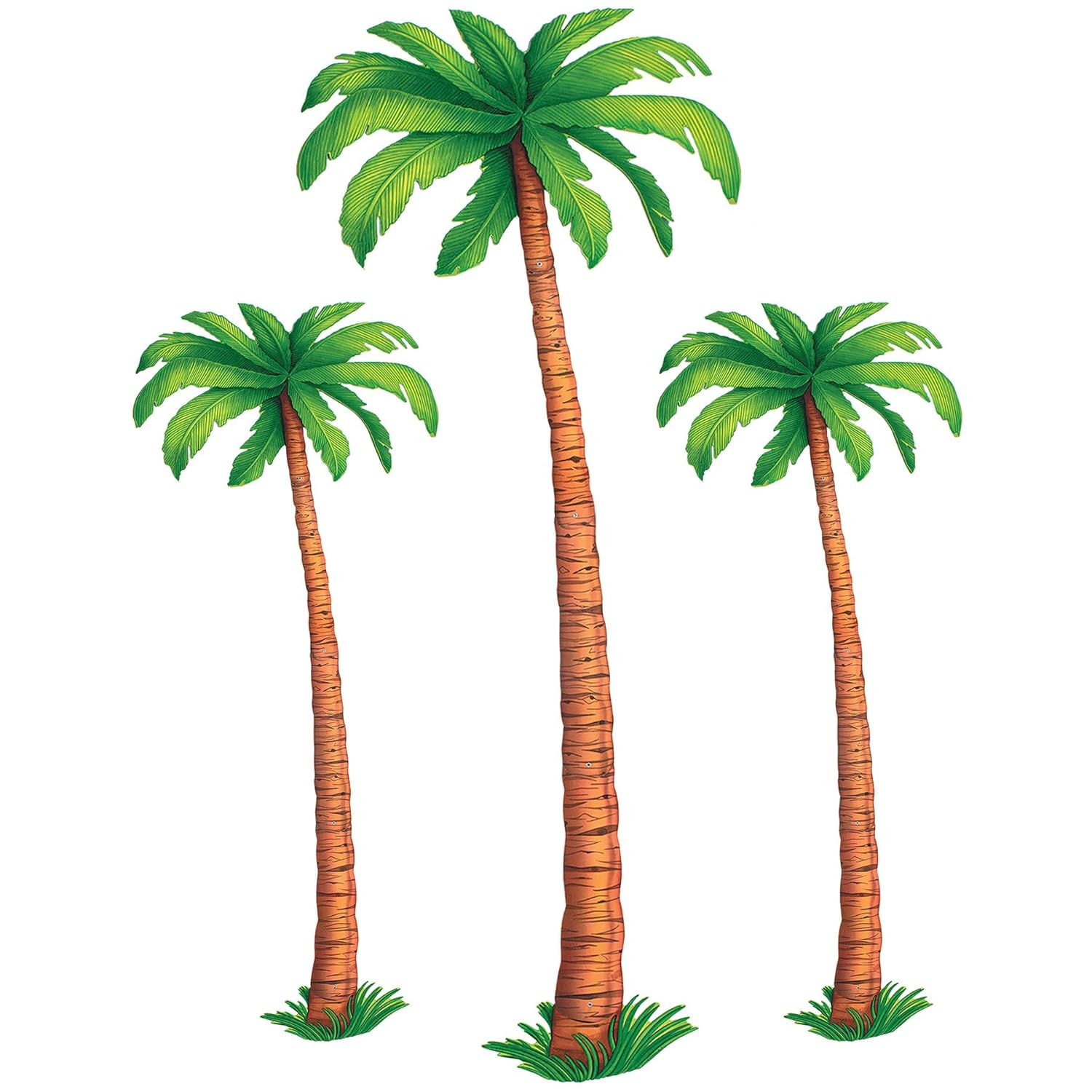 Beistle 3 Count Jointed Palm Tree Decorations, Cardstock Paper Cut Outs, Luau Beach Theme, Tropical Hawaiian Party Décor, 2-4’ & 1-6’