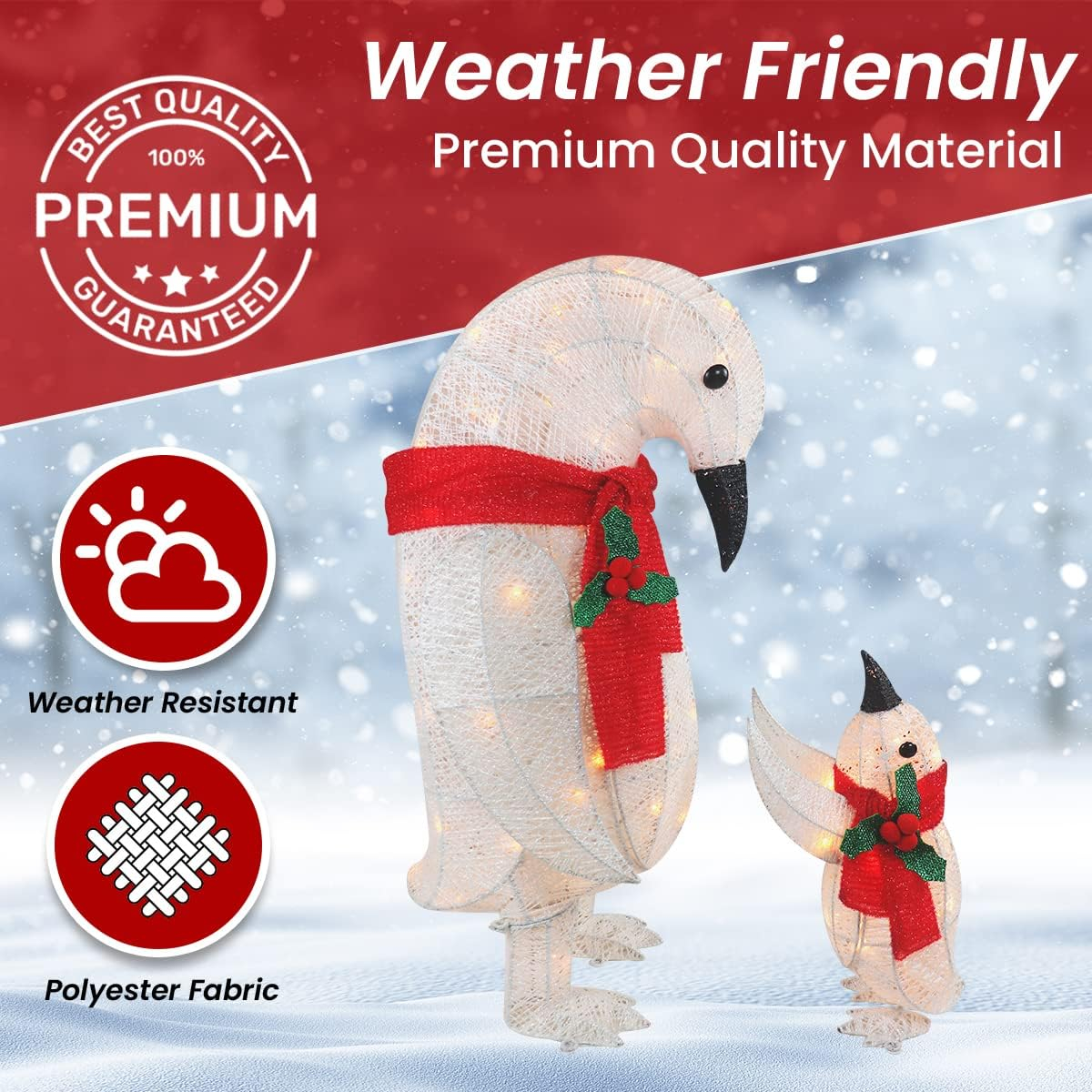 2 Piece Penguin Family Outdoor Christmas Decoration Perfect for Indoor or Outdoor Lighted Christmas Yard Display 210 Lights (White)