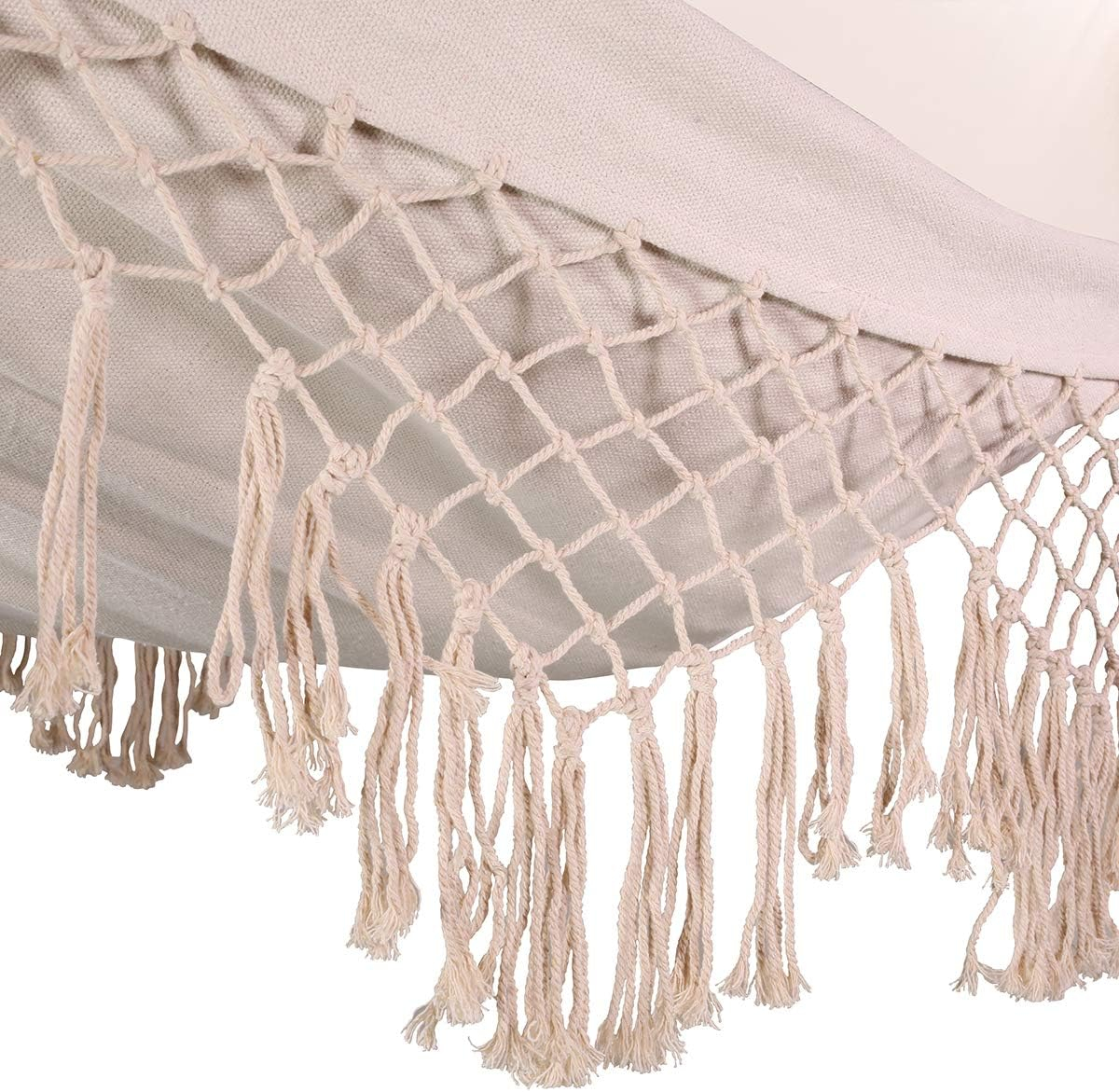 Beige Cotton Rope Hammock Chair Swing for Indoor and Outdoor
