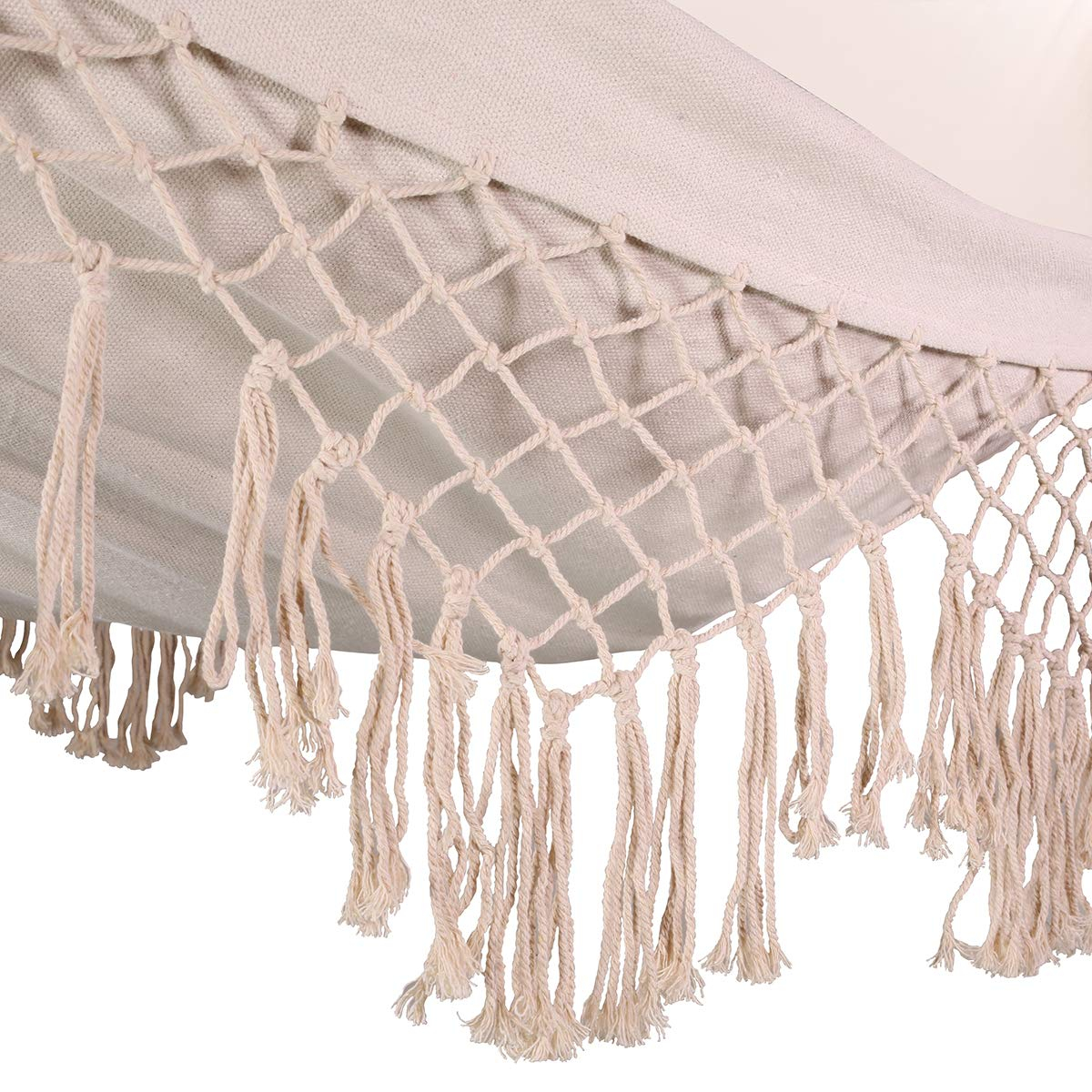 Beige Cotton Rope Hammock Chair Swing for Indoor and Outdoor