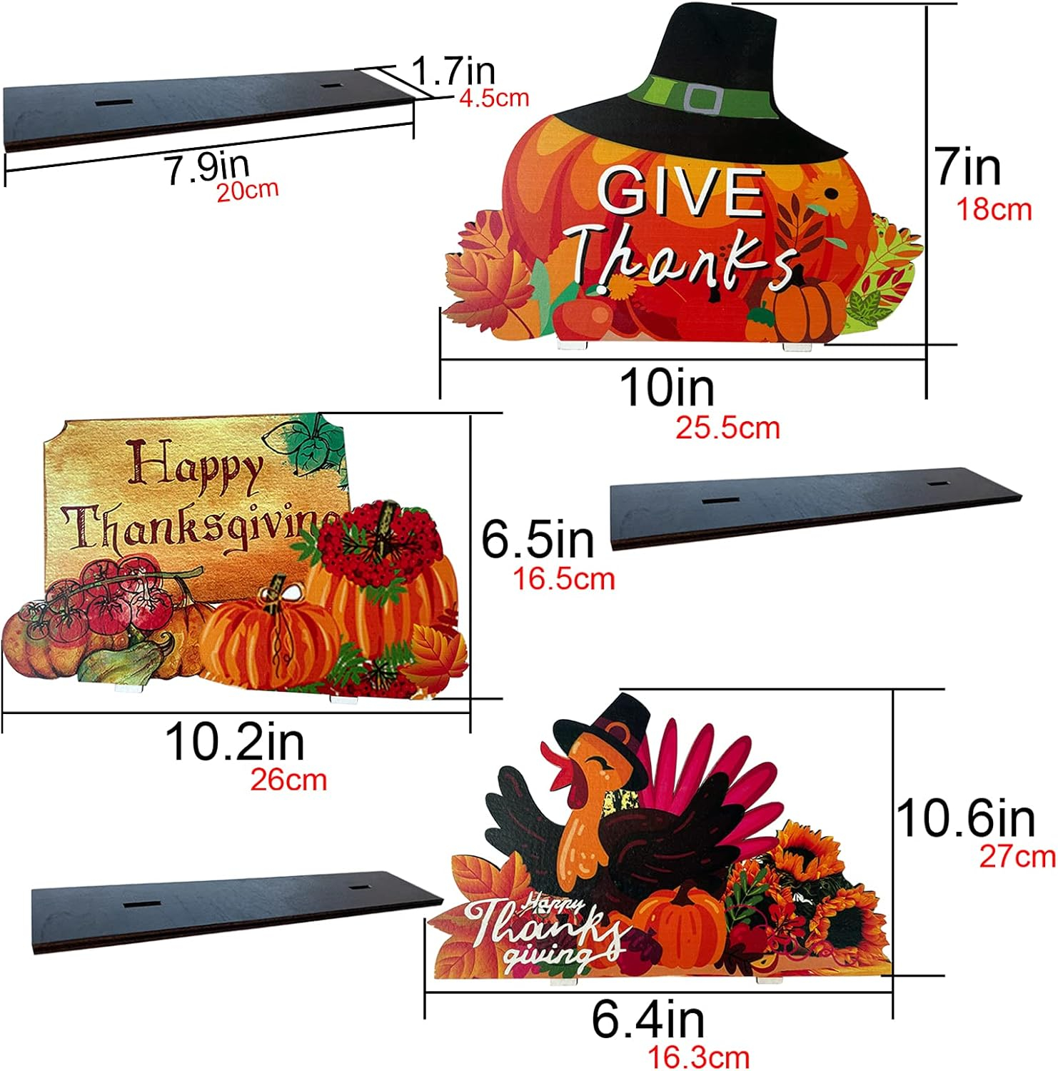 3 Pieces Thanksgiving Wooden Table Decorations Harvest Party Supplies Turkey,Pumpkin,Happy Thanksgiving Table Centerpieces Decorations